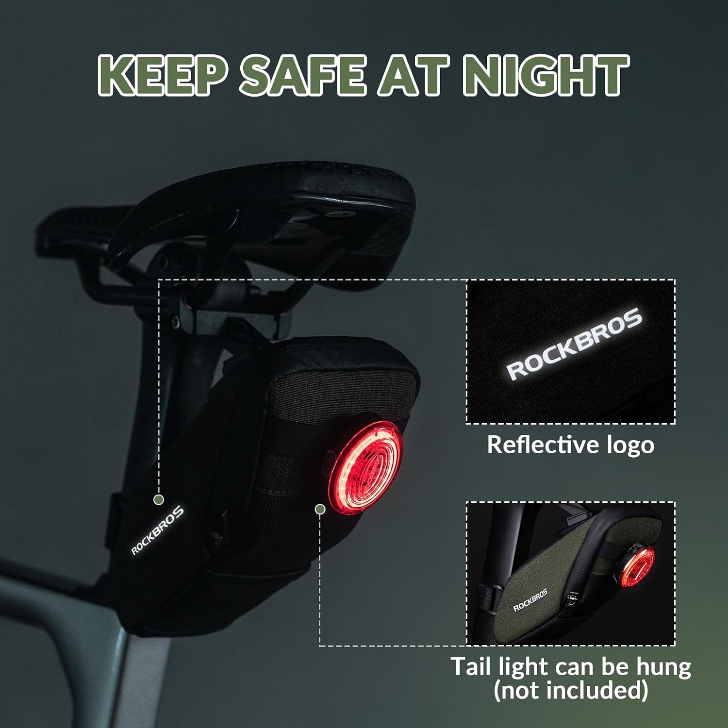image:imageROCKBROS 2in1 Bike Saddle Bag with Detachable Mud Flap Waterproof Quick Release Bike Seat Bag Lightweight Under Seat Bike Pack for Urban Commute Casual Riding