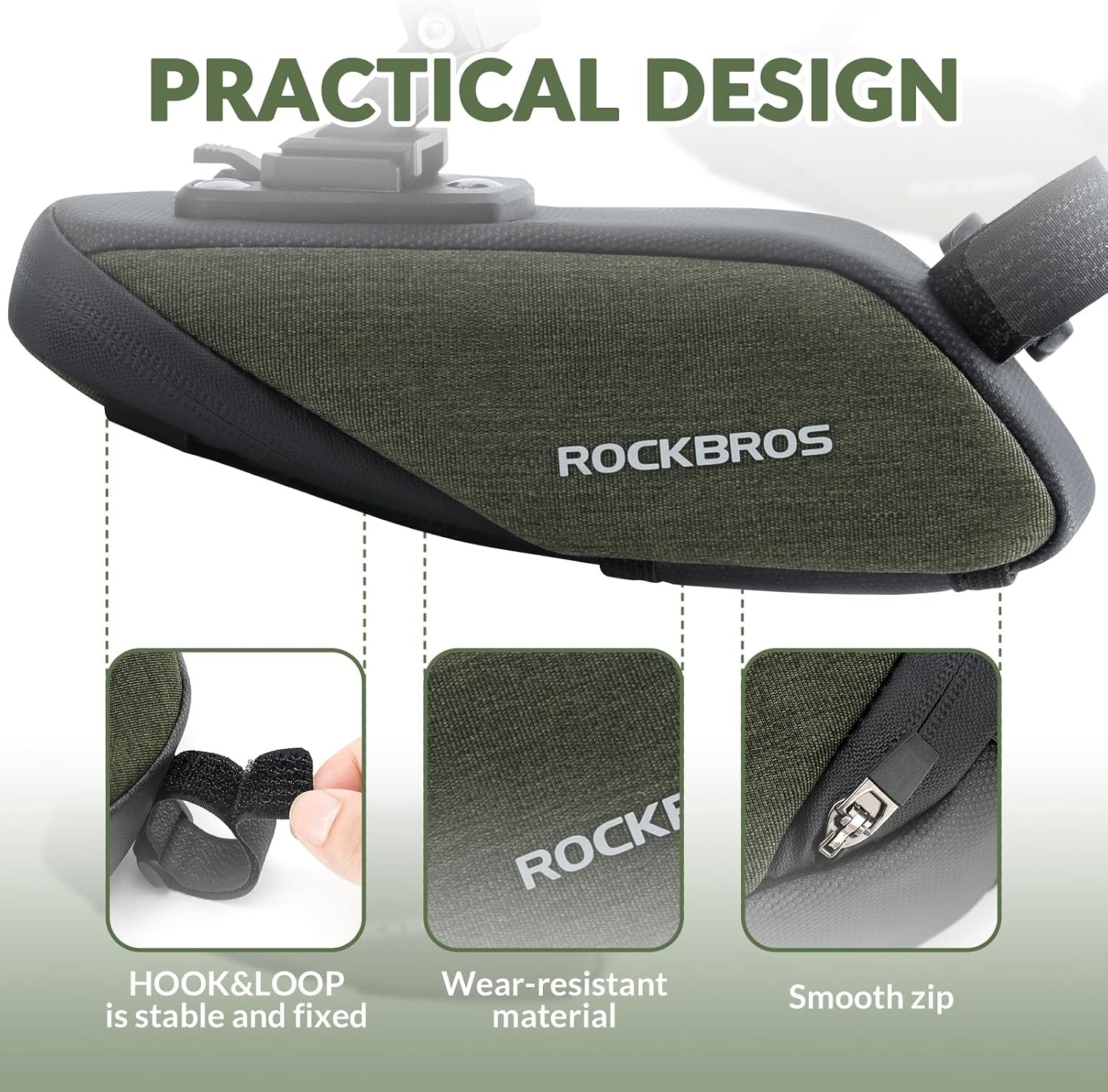 image:imageROCKBROS 2in1 Bike Saddle Bag with Detachable Mud Flap Waterproof Quick Release Bike Seat Bag Lightweight Under Seat Bike Pack for Urban Commute Casual Riding