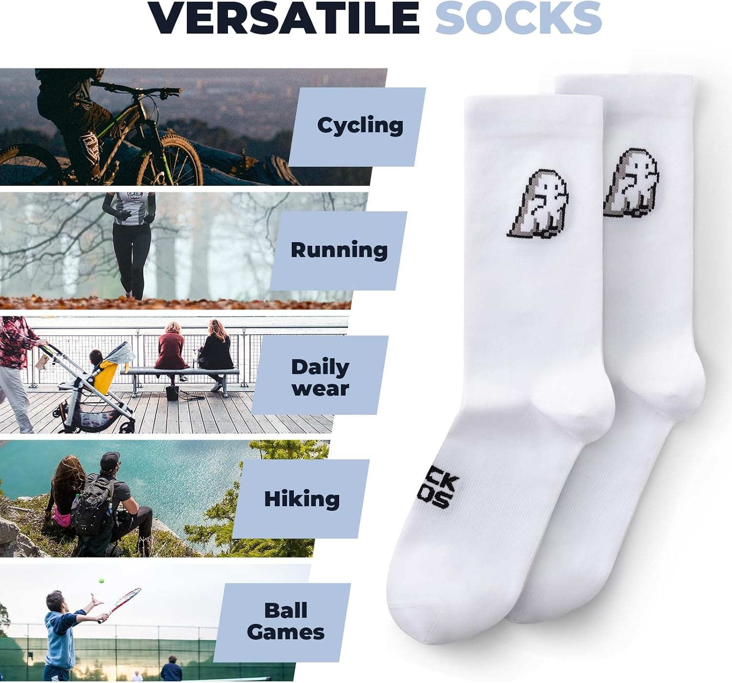 image:imageROCKBROS Athletic Socks Cycling Sock with Wearresistant Heel VNS Halloween Series Breathable Crew Socks 2 amp 3PackMulticolork1 X Black 1 X White 1 X Blue