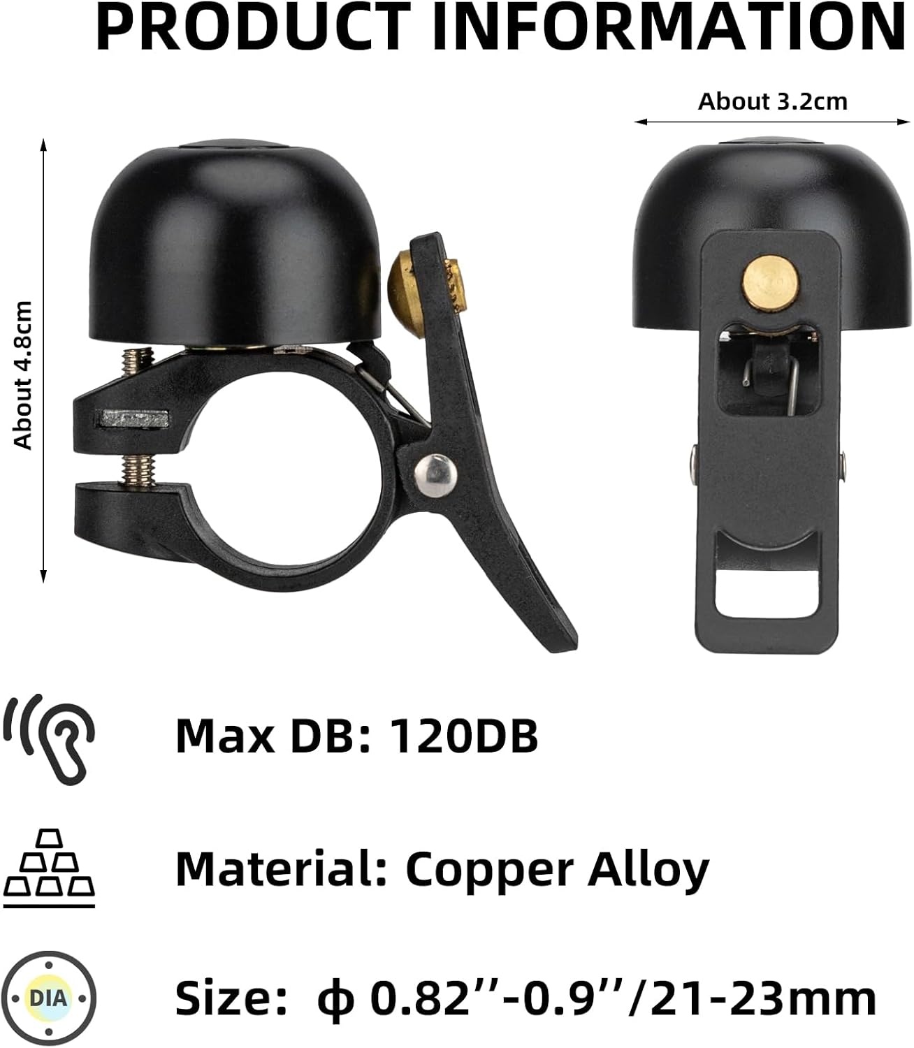 image:imageROCKBROS Bike Bell Copper Alloy Bike Bell Loud Sound Classic Bike Ring Bell for Adults for 082092123mm Handlebar DiameterBlack