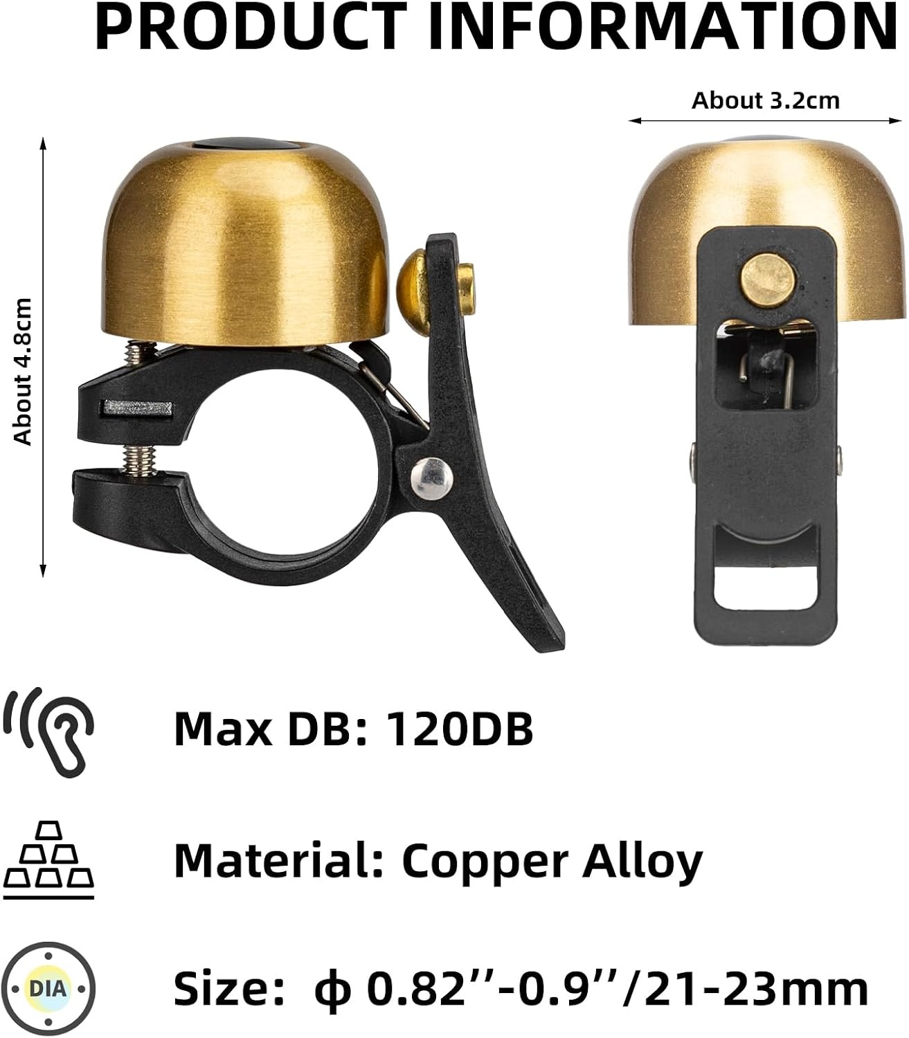 image:imageROCKBROS Bike Bell Copper Alloy Bike Bell Loud Sound Classic Bike Ring Bell for Adults for 082092123mm Handlebar DiameterCoppery