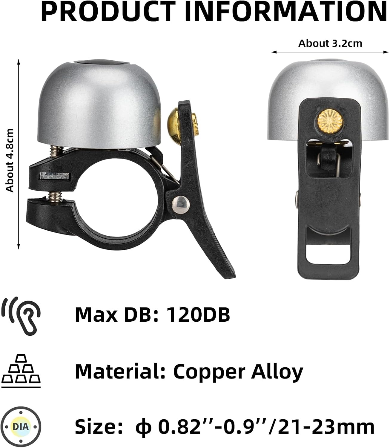 image:imageROCKBROS Bike Bell Copper Alloy Bike Bell Loud Sound Classic Bike Ring Bell for Adults for 082092123mm Handlebar DiameterSilver