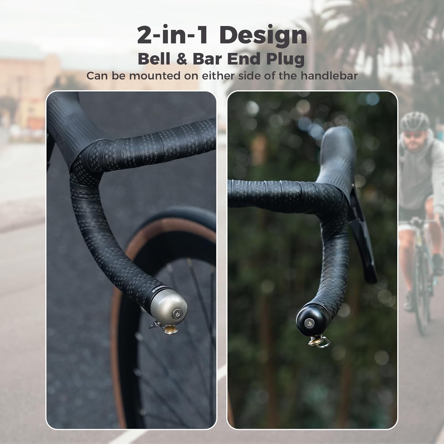 image:imageROCKBROS Bike Bell Handlebar End Cap Bell for Road Bike Drop Bar 222mm087in 100dB Loud Brass Bicycle Bell for Adult Bikes Left or Right Mounting Blackblack1 pack