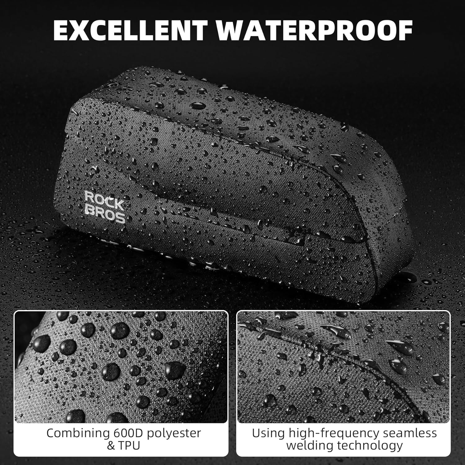 image:imageROCKBROS Bike Frame Bag with Magnetic Flap Top Tube Bike Bag Waterproof Bike Packing Cycling Tools Storage Bag for Road MTB Bike LBlackS