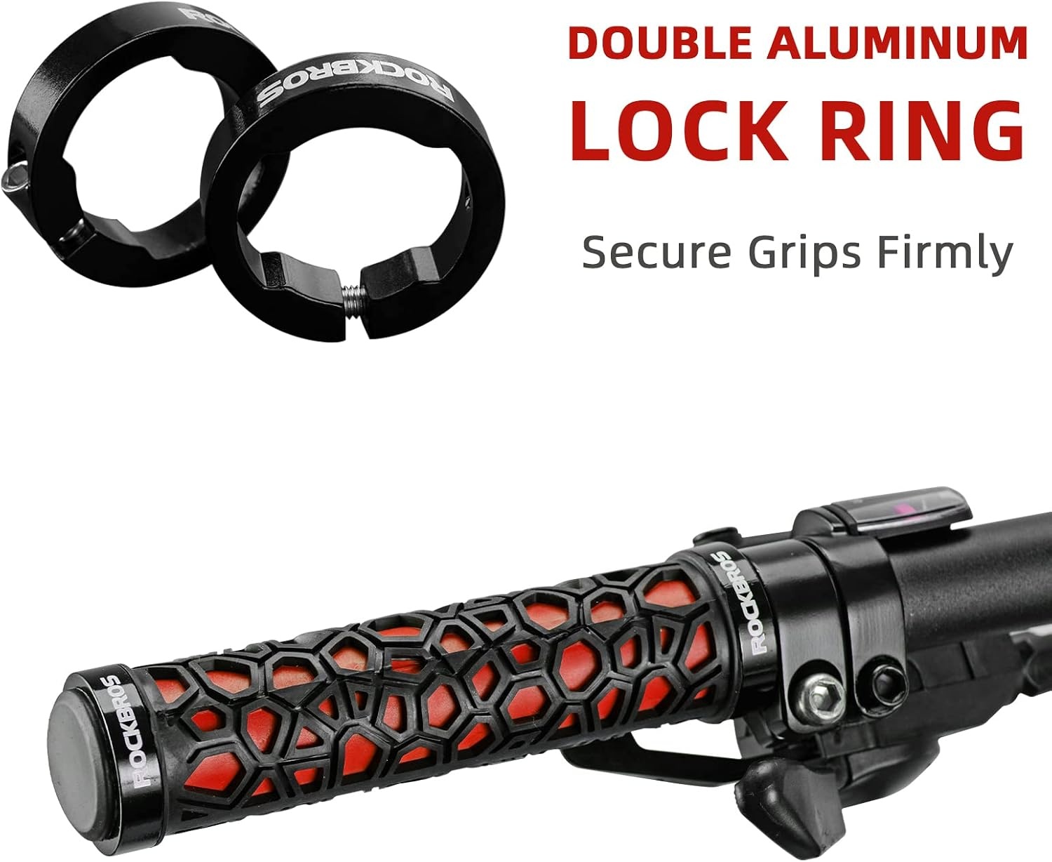 image:imageROCKBROS Bike Handlebar Grips Double Lockon Bike Grips NonSlip Bicycle Handlebar Grips for MTB BMX Scooters Folding Bikes 222mmA1 Red