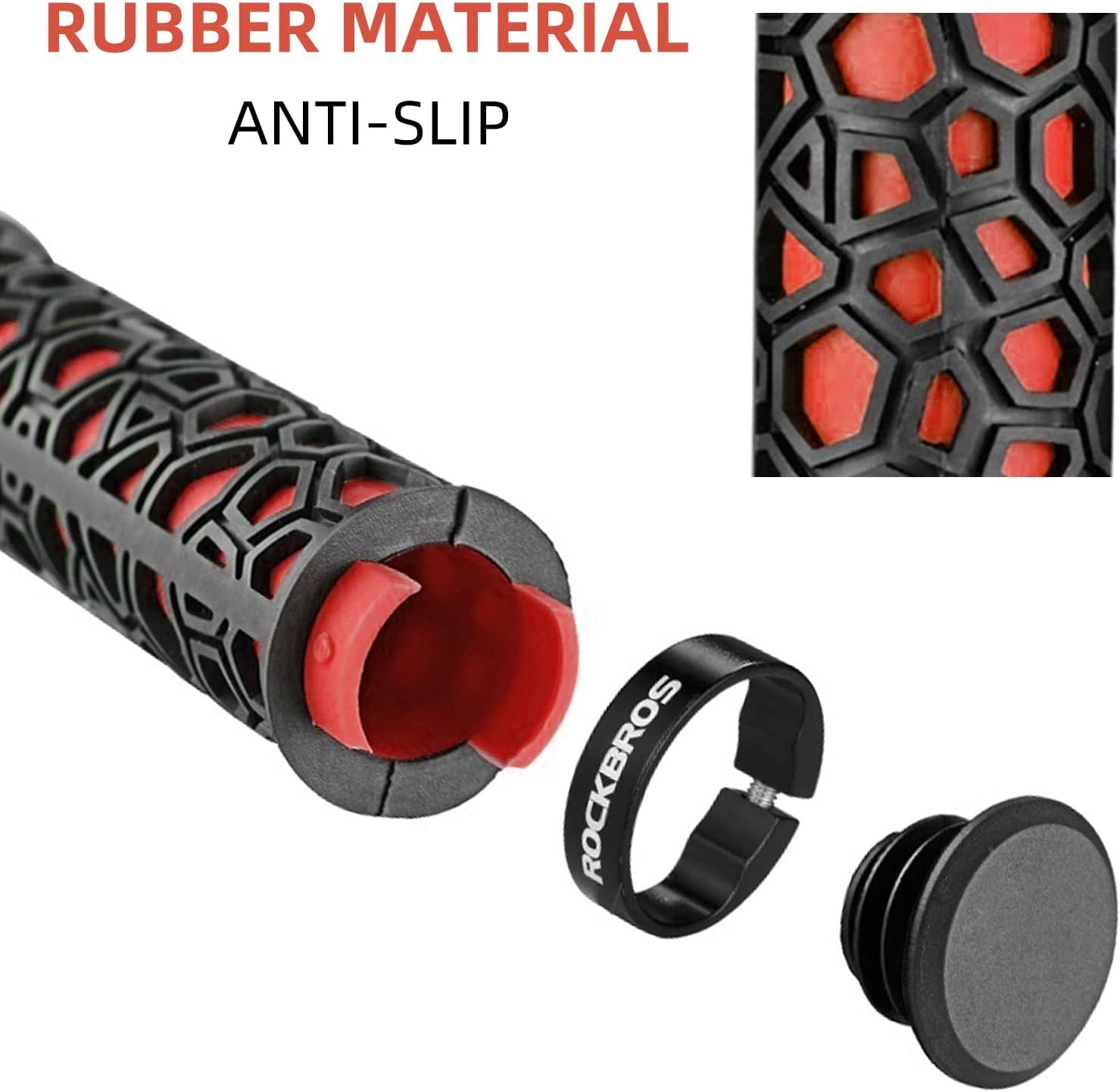 image:imageROCKBROS Bike Handlebar Grips Double Lockon Bike Grips NonSlip Bicycle Handlebar Grips for MTB BMX Scooters Folding Bikes 222mmA1 Red