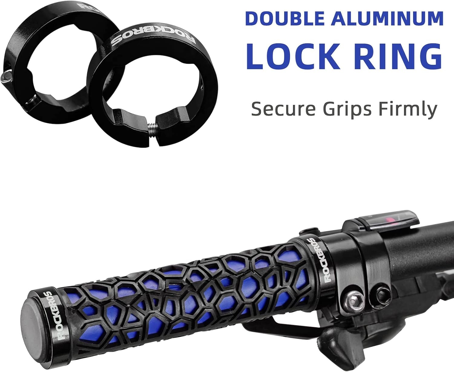 image:imageROCKBROS Bike Handlebar Grips Double Lockon Bike Grips NonSlip Bicycle Handlebar Grips for MTB BMX Scooters Folding Bikes 222mmA2 Blue