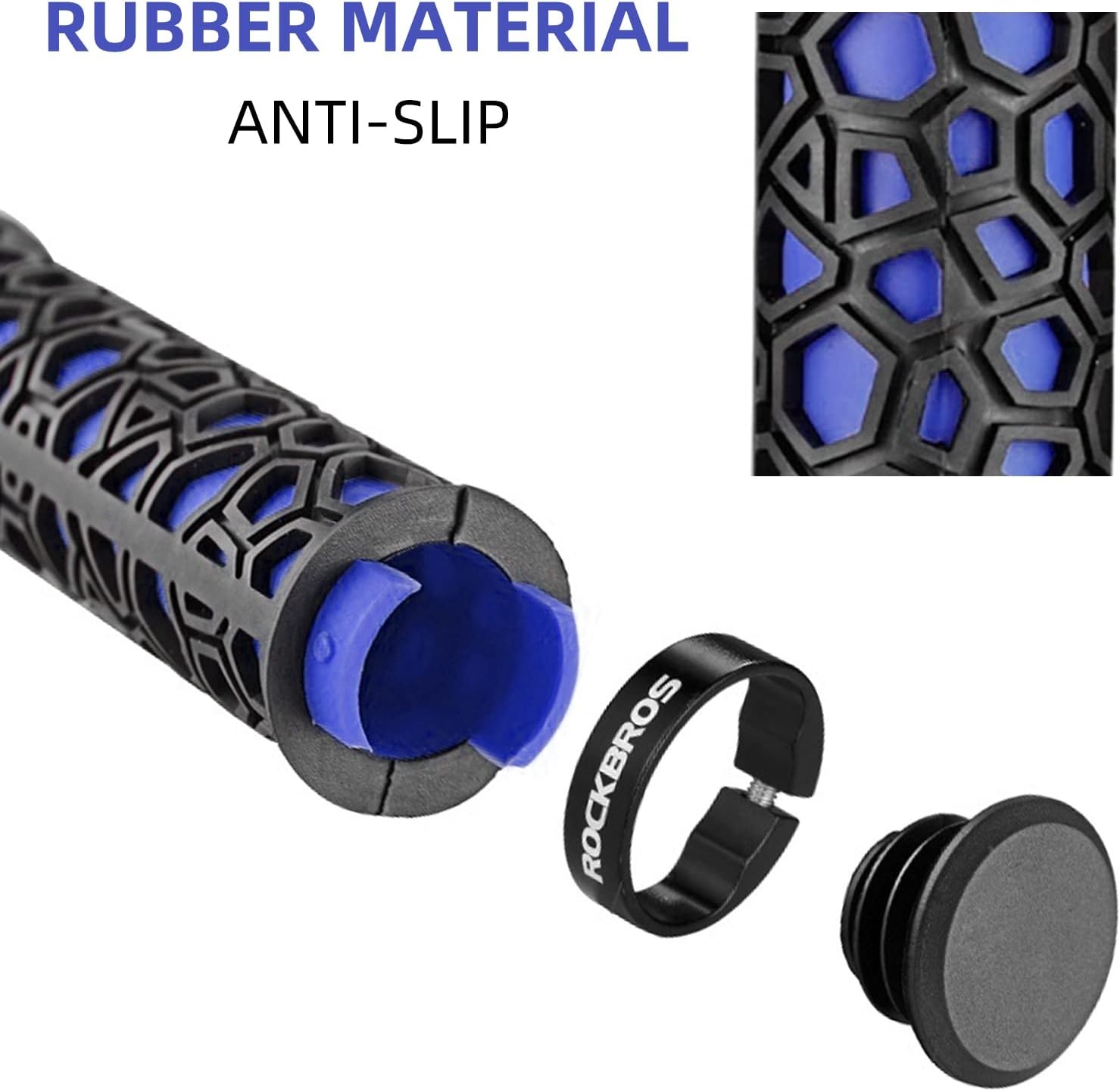 image:imageROCKBROS Bike Handlebar Grips Double Lockon Bike Grips NonSlip Bicycle Handlebar Grips for MTB BMX Scooters Folding Bikes 222mmA2 Blue