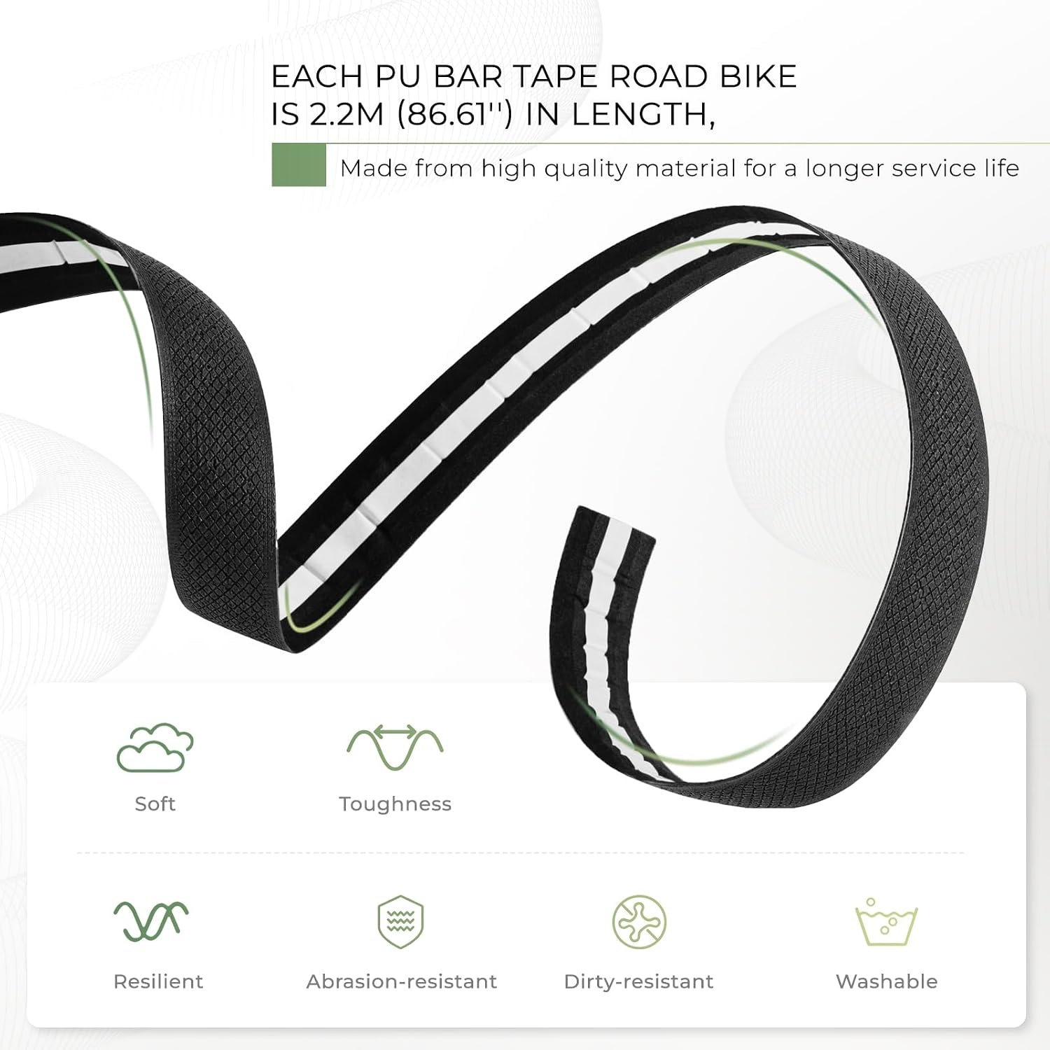 image:imageROCKBROS Bike Handlebar Tape for Road Bike Grip Tape Bicycle Handlebar Grip Tape Wraps Set of 2GreenBlack