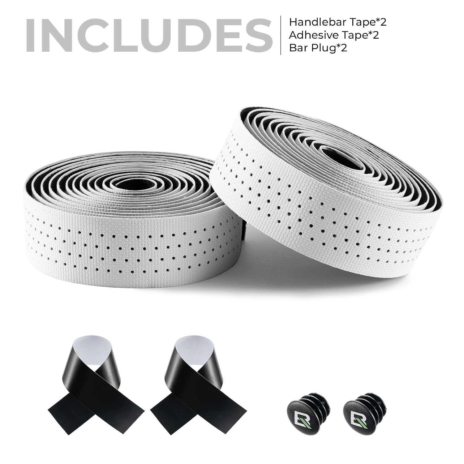 image:imageROCKBROS Bike Handlebar Tape for Road Bike Grip Tape Bicycle Handlebar Grip Tape Wraps Set of 2GreenWhite on Black