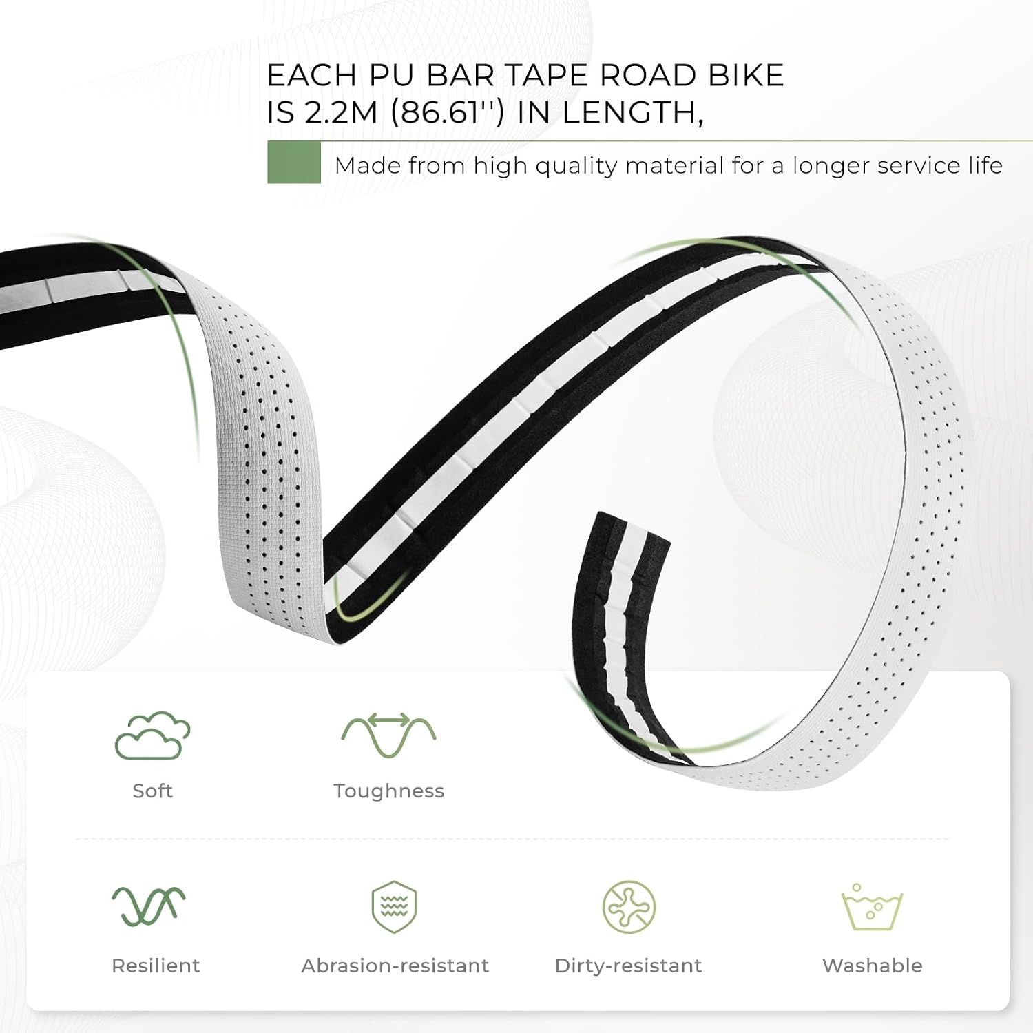 image:imageROCKBROS Bike Handlebar Tape for Road Bike Grip Tape Bicycle Handlebar Grip Tape Wraps Set of 2GreenWhite on Black
