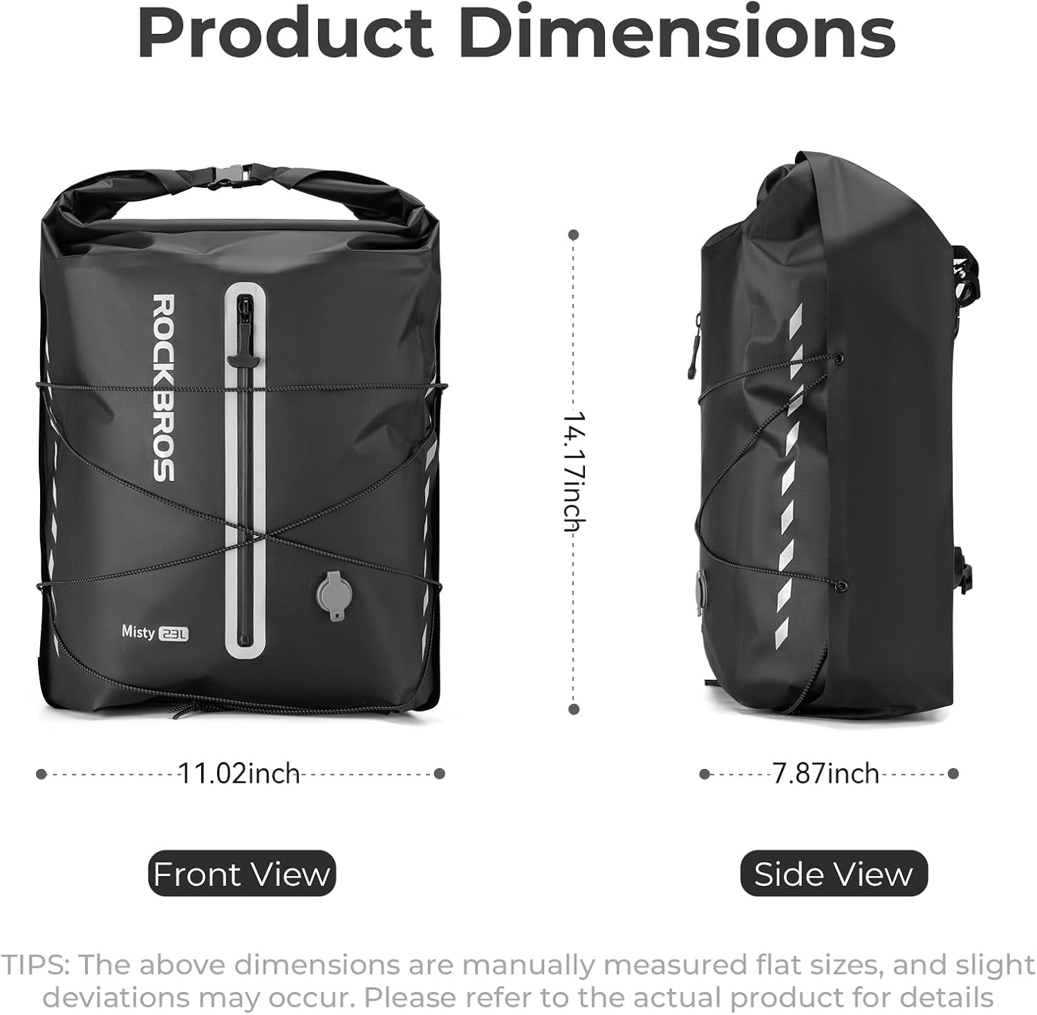 image:imageROCKBROS Bike Panniers Waterproof 23L Bike Rack Bag Adjustable Quick Release Buckles Panniers Bike Bags with Vacuum Compression for Cycling Traveling CommutingBlack