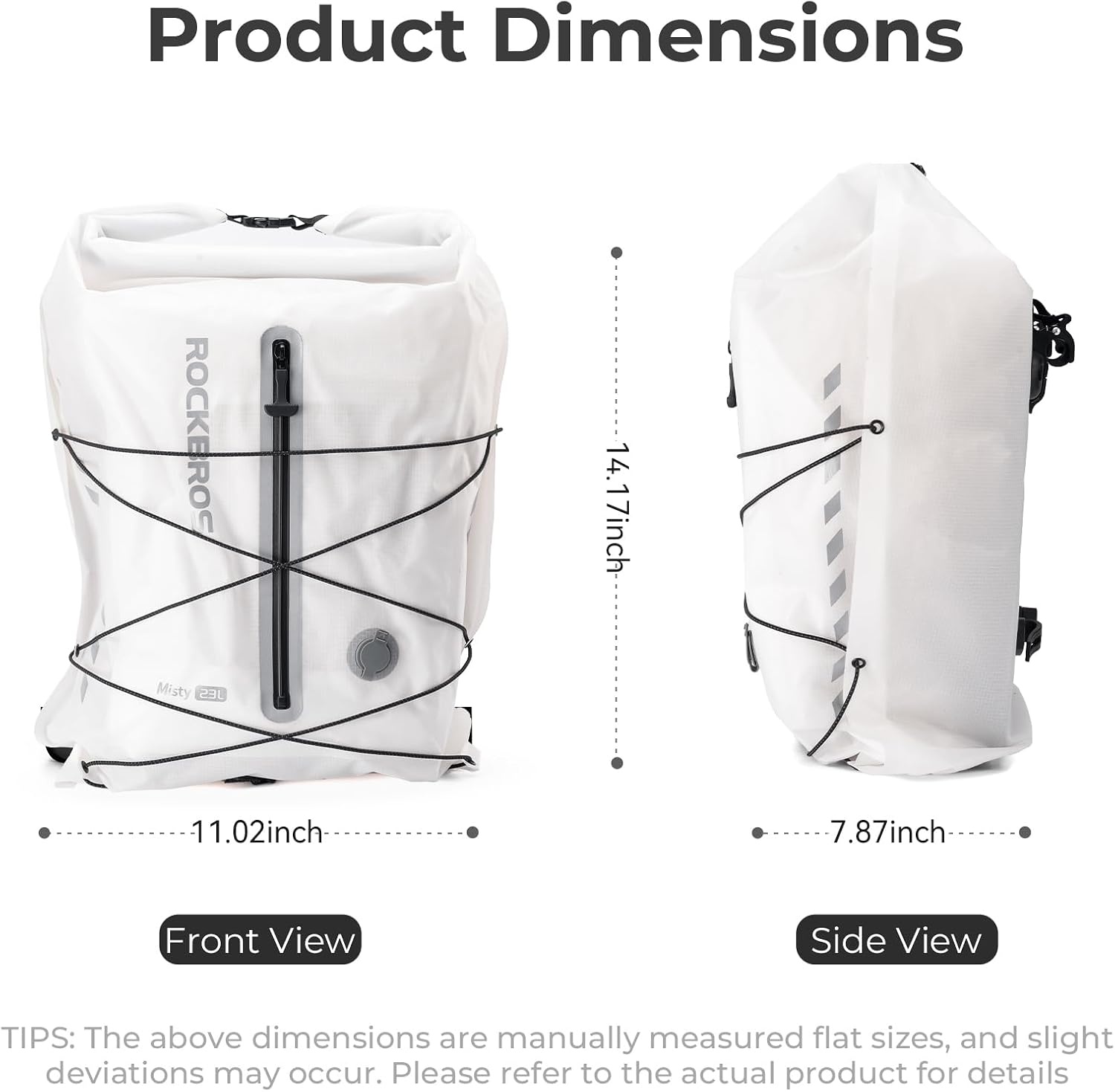 image:imageROCKBROS Bike Panniers Waterproof 23L Bike Rack Bag Adjustable Quick Release Buckles Panniers Bike Bags with Vacuum Compression for Cycling Traveling CommutingWhite
