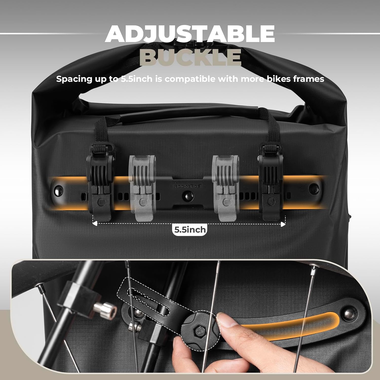 image:imageROCKBROS Bike Panniers Waterproof 23L Bike Rack Bag Adjustable Quick Release Buckles Panniers Bike Bags with Vacuum Compression for Cycling Traveling CommutingBlack
