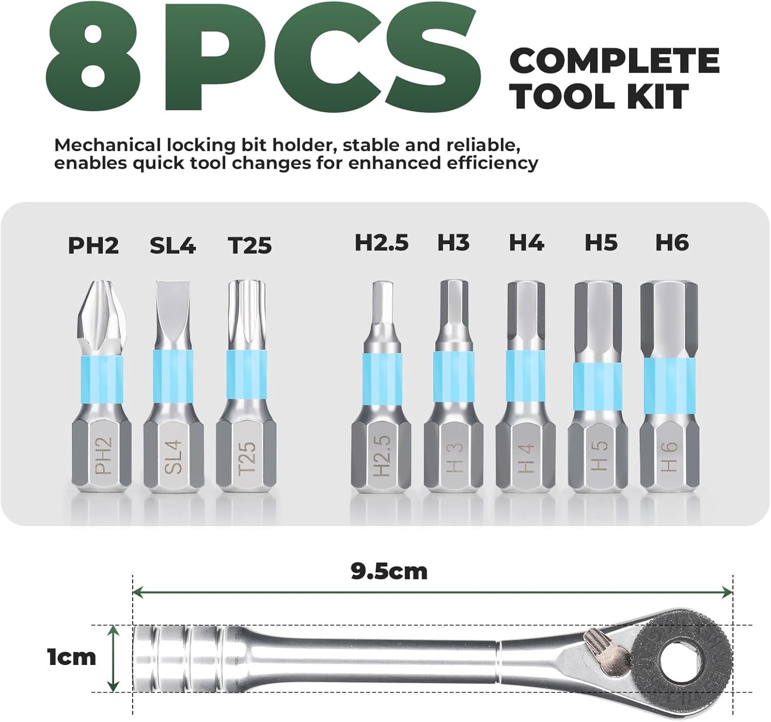 image:imageROCKBROS Bike Repair Tool Kit SetPortable Reversible Ratchet SetMulti functional bicycle Repair Tool Set with 8 Bits