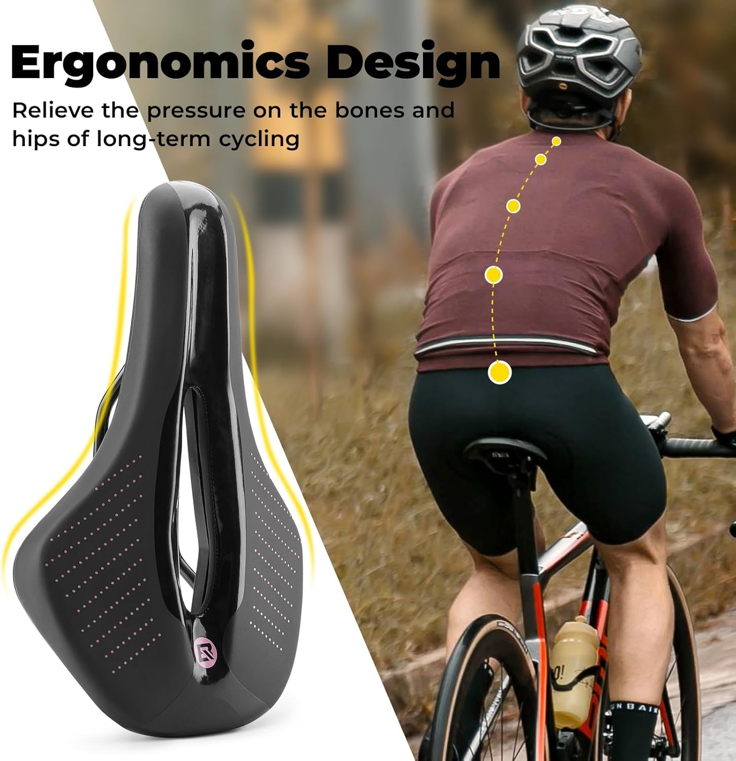 image:imageROCKBROS Bike Seats for Men Women Breathable amp Ergon Bike Saddles Comfortable Bike Seat Waterproof Foam Seat Cushion for Road Bike MTB
