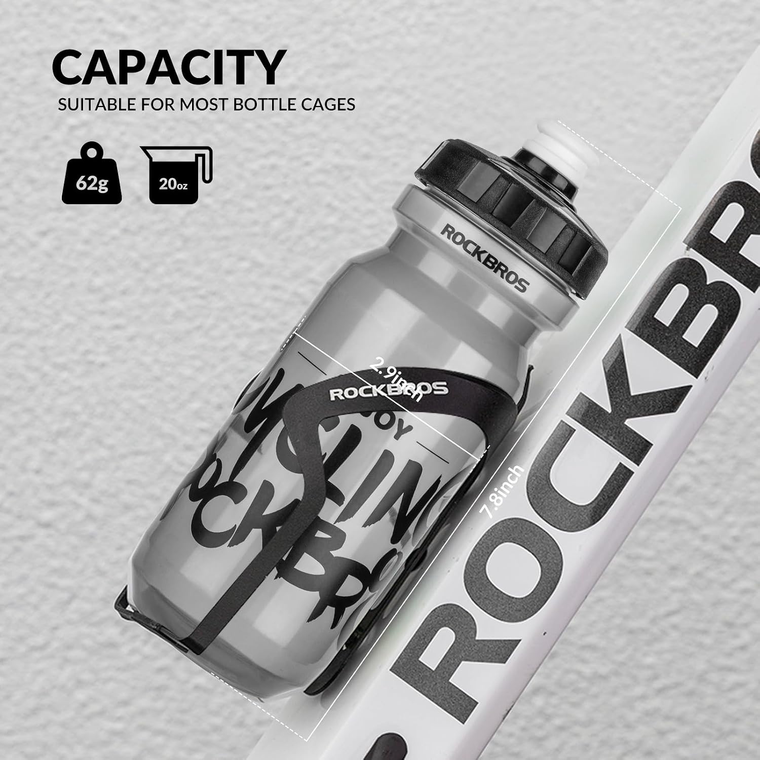 image:imageROCKBROS Bike Water Bottle 2025oz Squeeze Cycling Water Bottle BPA Free for Bicycle Running Hiking Gym amp Outdoor Activities20oz Grey Black