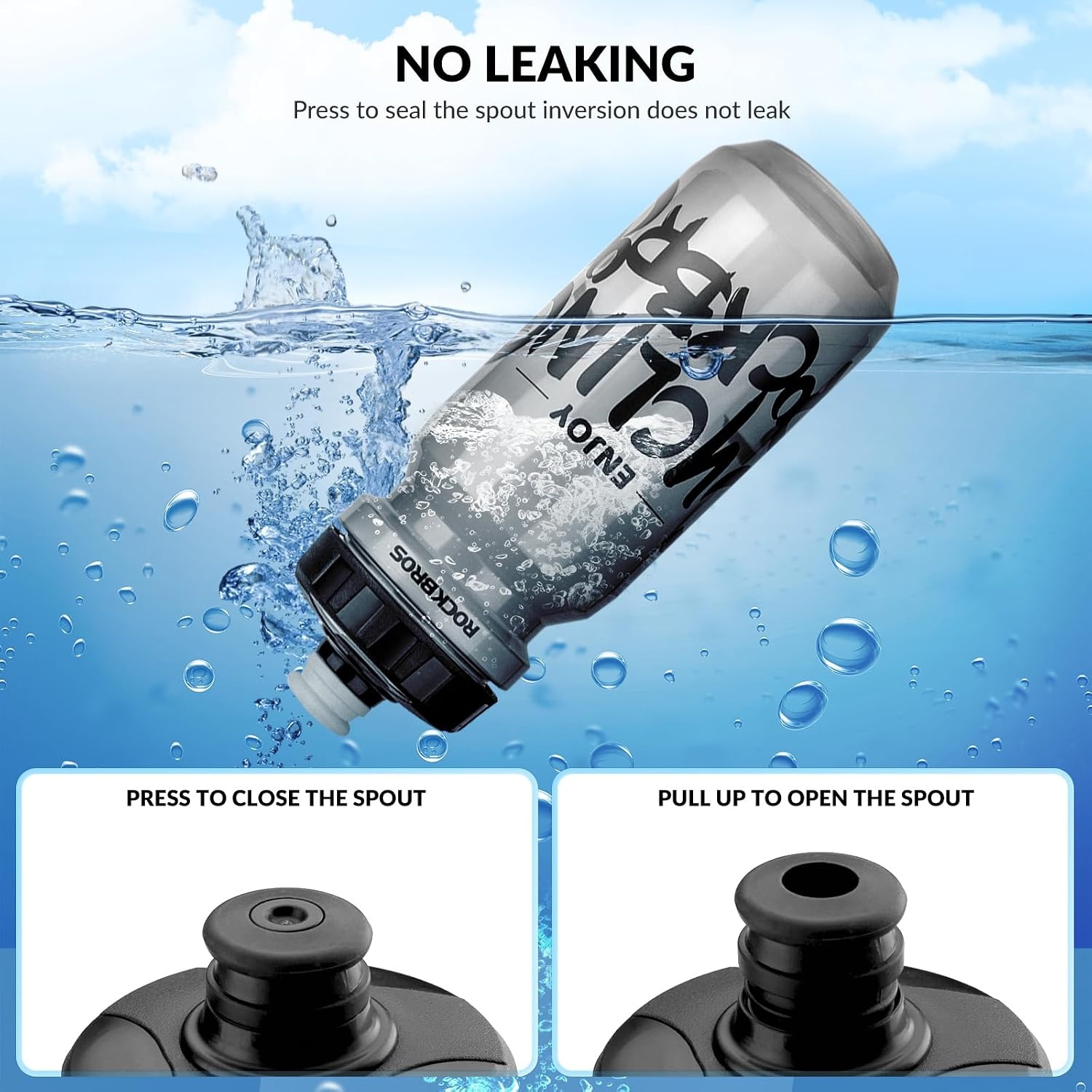 image:imageROCKBROS Bike Water Bottle 2025oz Squeeze Cycling Water Bottle BPA Free for Bicycle Running Hiking Gym amp Outdoor Activities20oz Grey Black