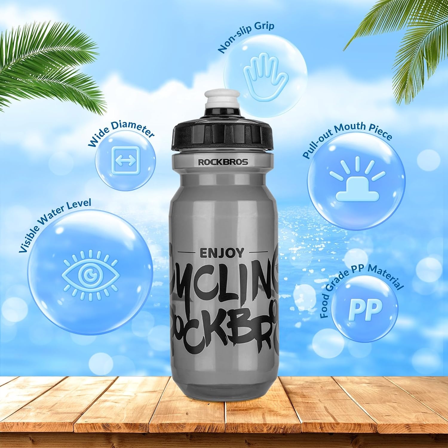 image:imageROCKBROS Bike Water Bottle 2025oz Squeeze Cycling Water Bottle BPA Free for Bicycle Running Hiking Gym amp Outdoor Activities20oz Grey Black