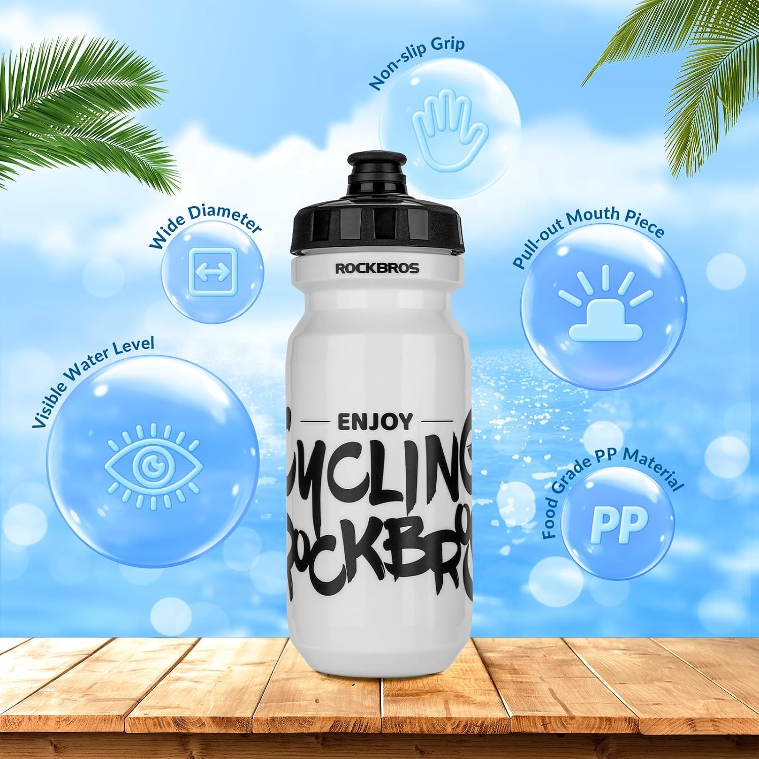 image:imageROCKBROS Bike Water Bottle 2025oz Squeeze Cycling Water Bottle BPA Free for Bicycle Running Hiking Gym amp Outdoor Activities20oz White