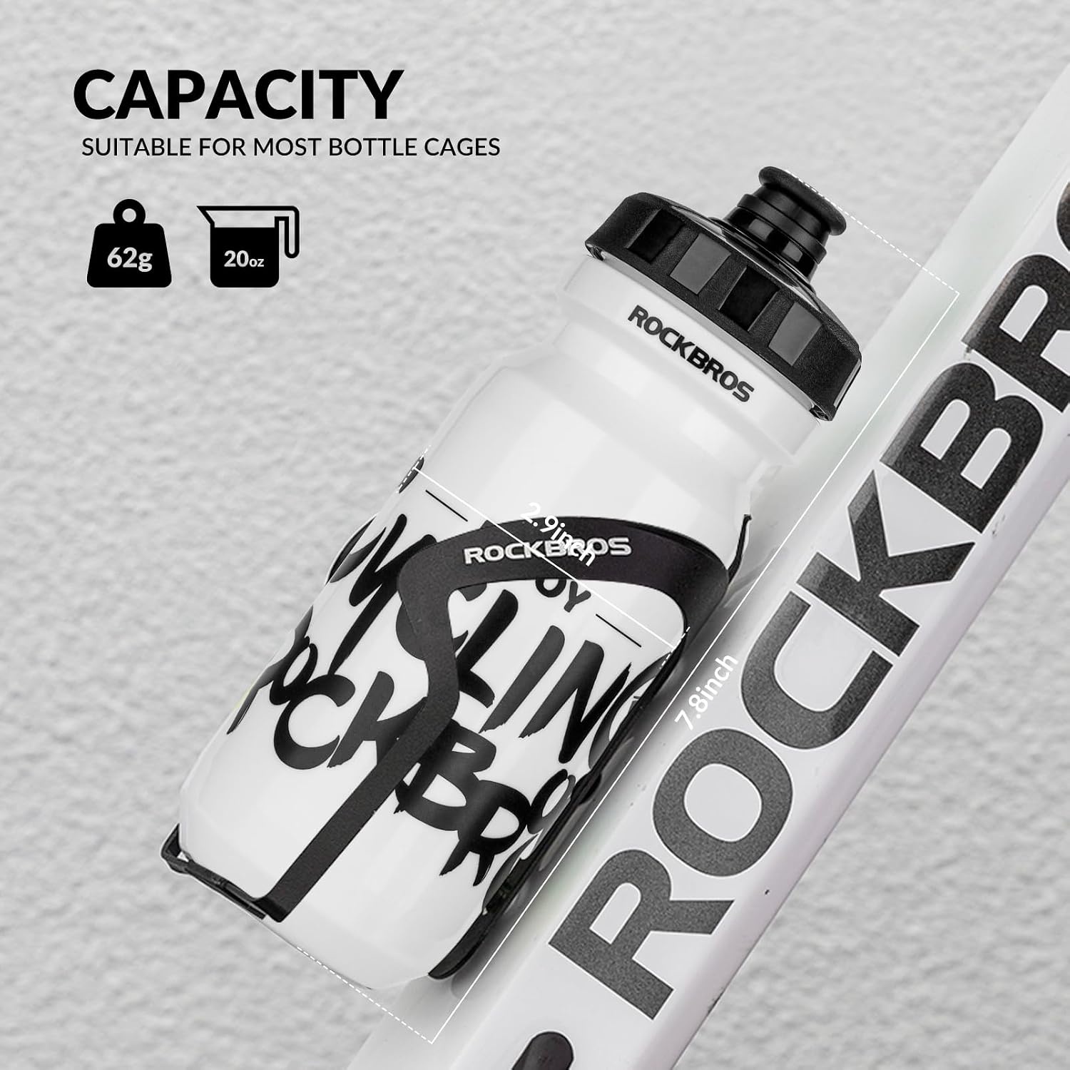 image:imageROCKBROS Bike Water Bottle 2025oz Squeeze Cycling Water Bottle BPA Free for Bicycle Running Hiking Gym amp Outdoor Activities20oz White