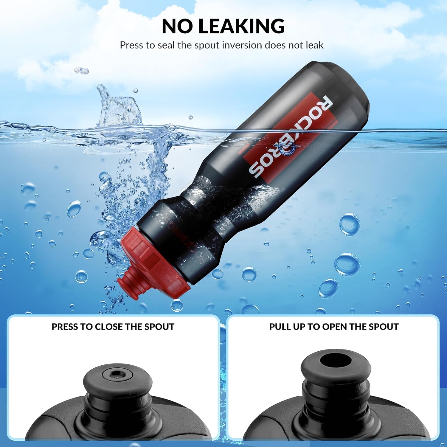 image:imageROCKBROS Bike Water Bottle 2025oz Squeeze Cycling Water Bottle BPA Free for Bicycle Running Hiking Gym amp Outdoor Activities25oz Black Red
