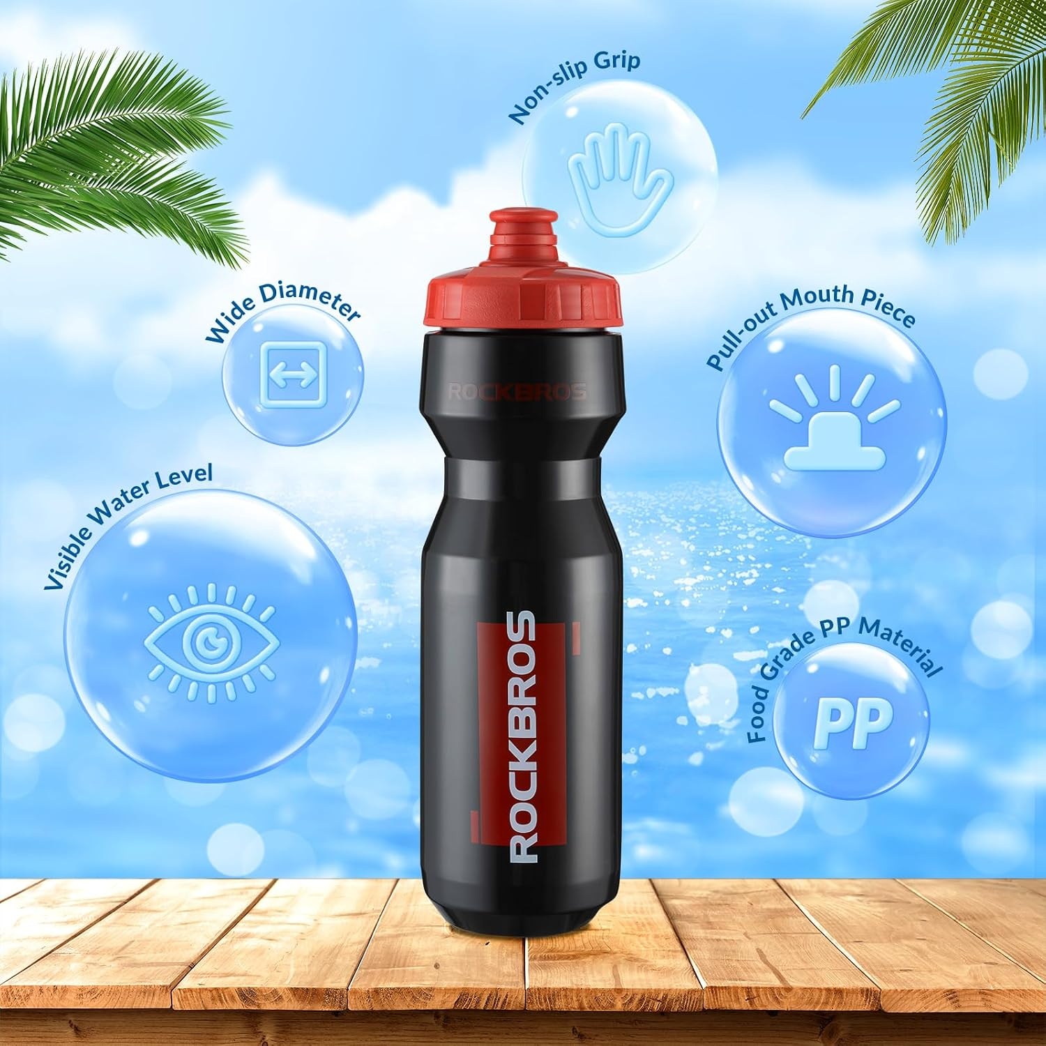 image:imageROCKBROS Bike Water Bottle 2025oz Squeeze Cycling Water Bottle BPA Free for Bicycle Running Hiking Gym amp Outdoor Activities25oz Black Red