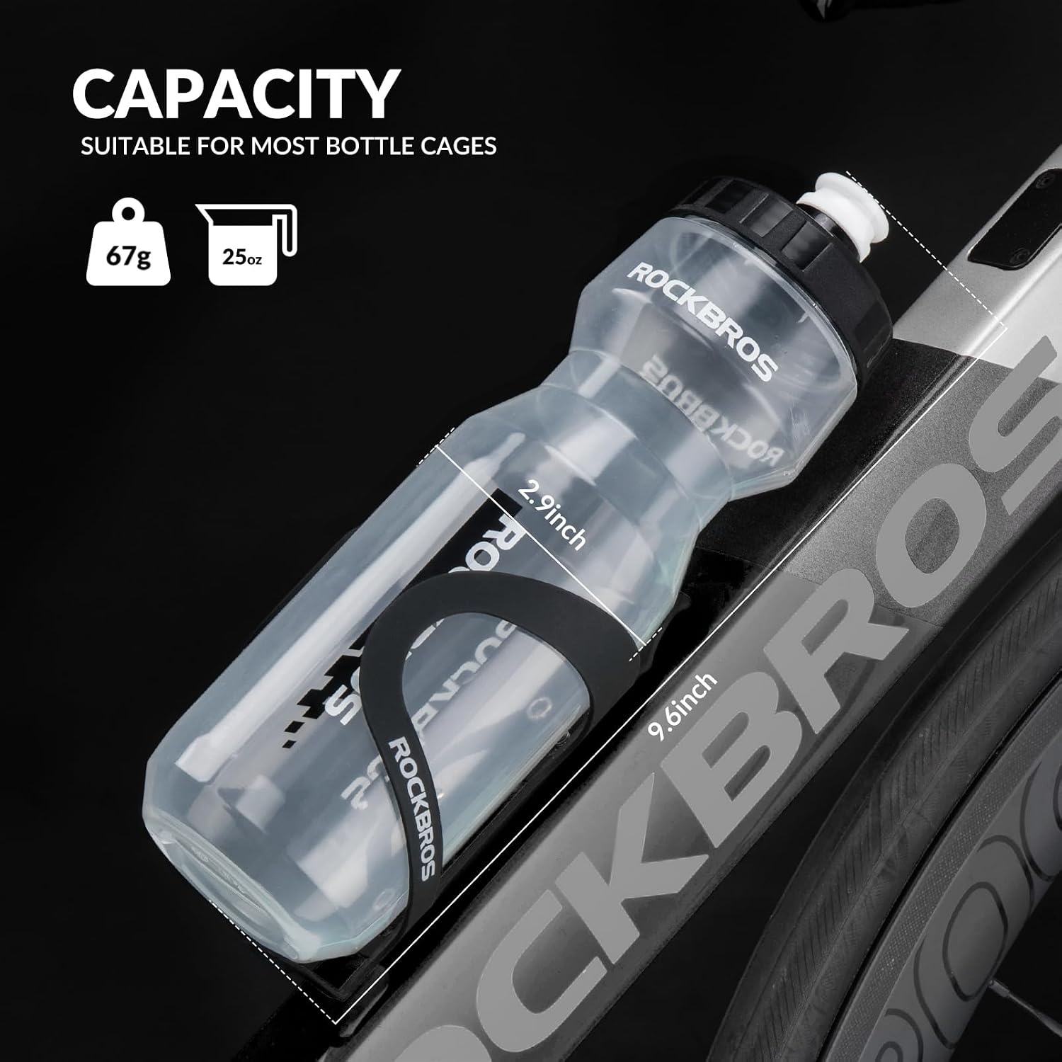 image:imageROCKBROS Bike Water Bottle 2025oz Squeeze Cycling Water Bottle BPA Free for Bicycle Running Hiking Gym amp Outdoor Activities25oz Black Transparent