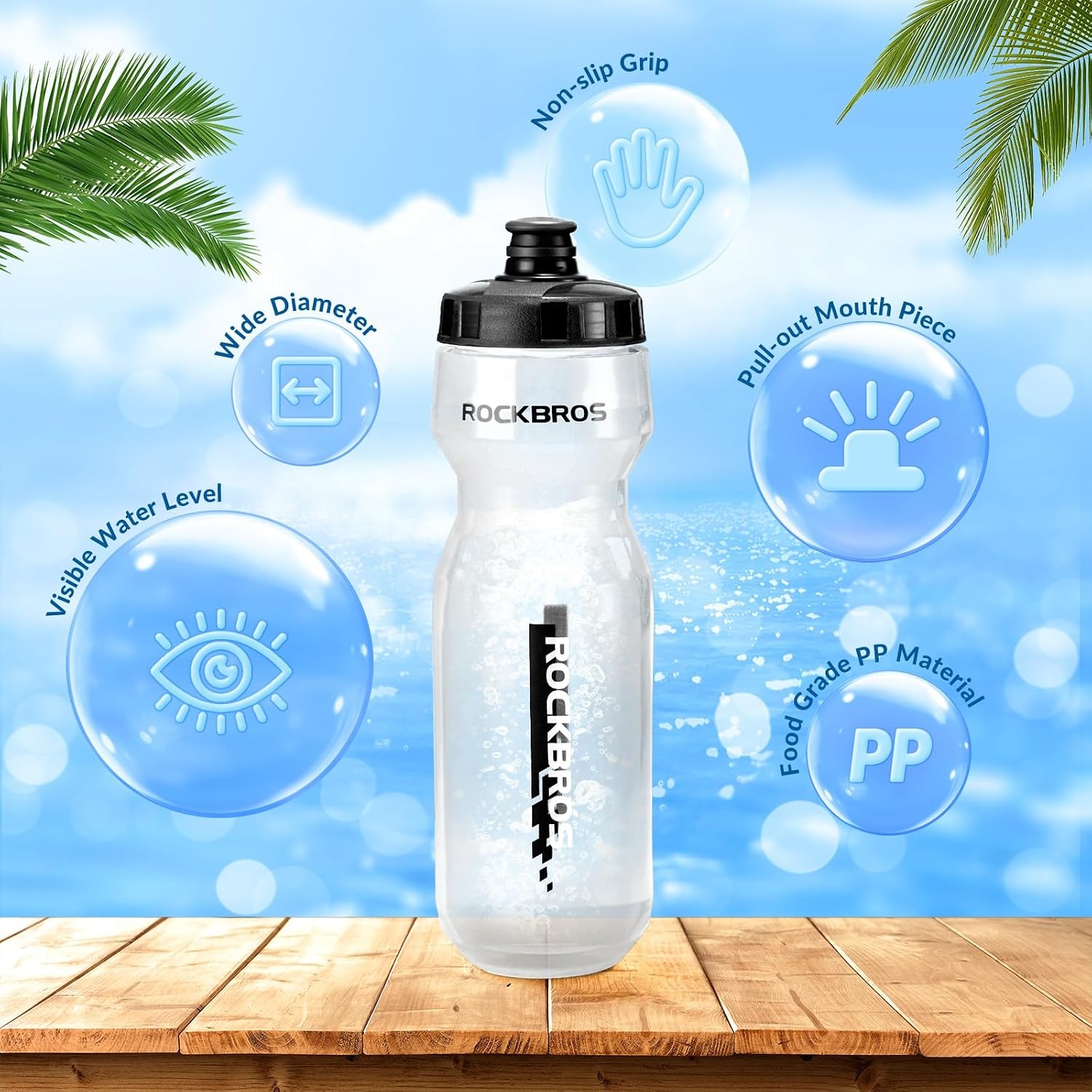 image:imageROCKBROS Bike Water Bottle 2025oz Squeeze Cycling Water Bottle BPA Free for Bicycle Running Hiking Gym amp Outdoor Activities25oz Black Transparent