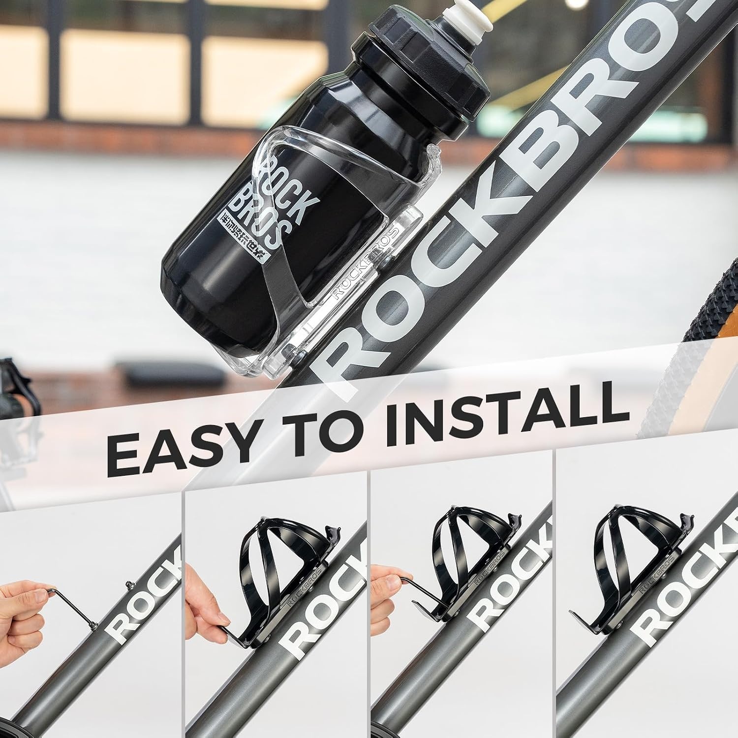 image:imageROCKBROS Bike Water Bottle Holder UltraLight Bicycle Bottle Cages with Screws Tool Universal Bike Cup Holder Rack for Road MTB BikesGrey