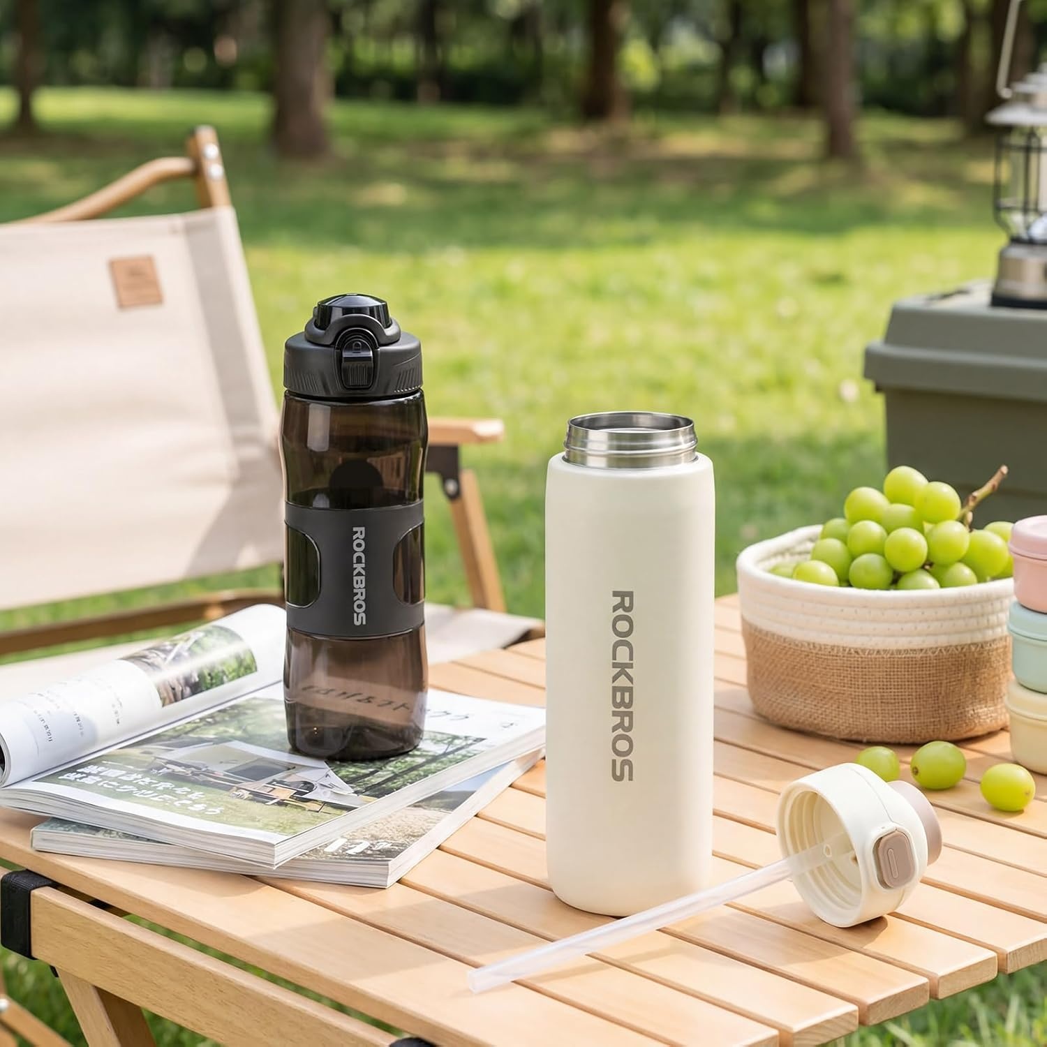 image:imageROCKBROS Bike Water Bottle Insulated Stainless Steel 186oz 550ml Cycling Water Bottle with Straw 2in1 Magnetic Mount for MTB Road Bike Motorcycle Wheelchair