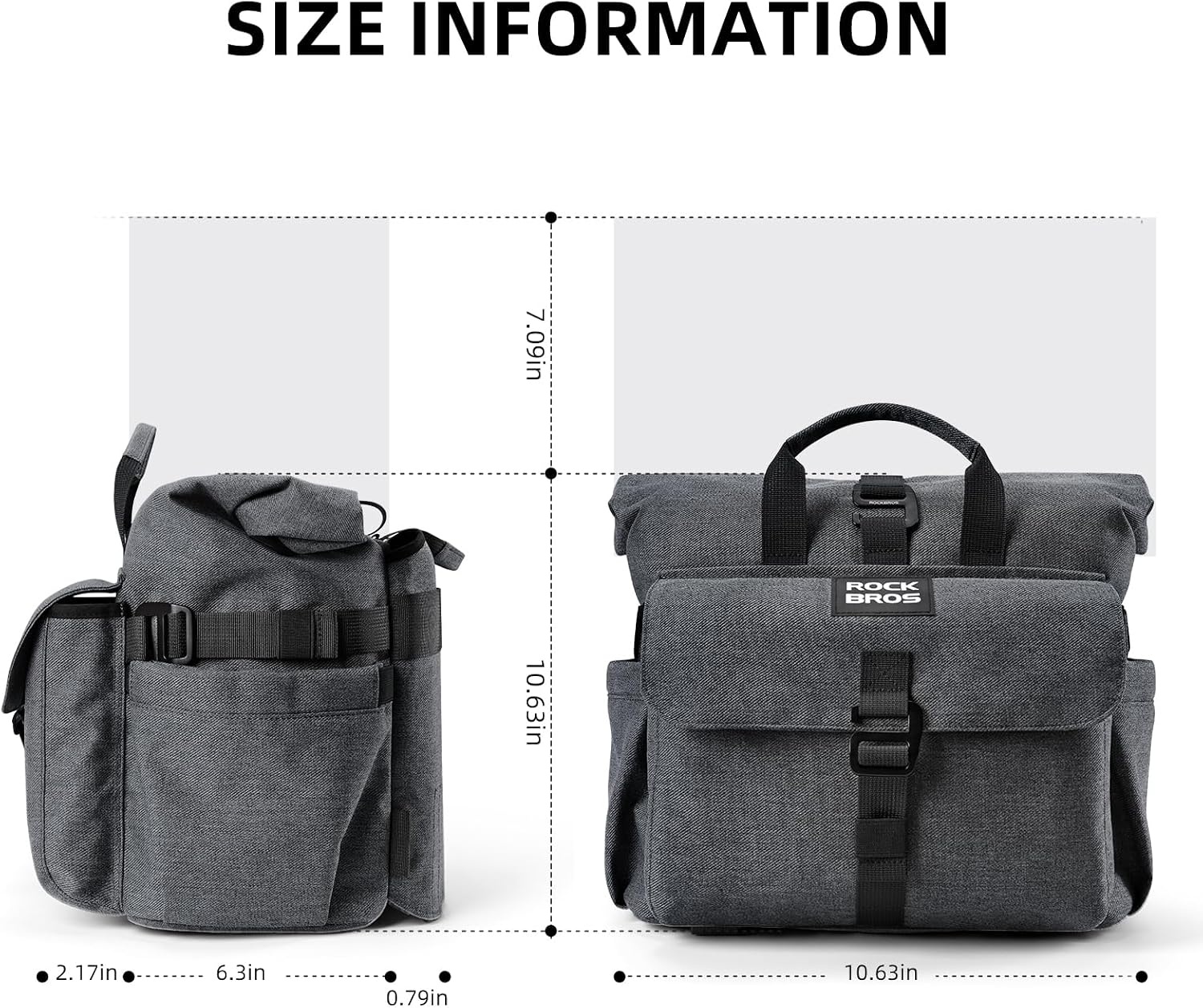 image:imageROCKBROS Brompton Handlebar Bag 9L15L Adjustable Capacity Bag for Brompton Folding BikeMultifunctional RollTop QuickRelease Fit for CommutingBlack