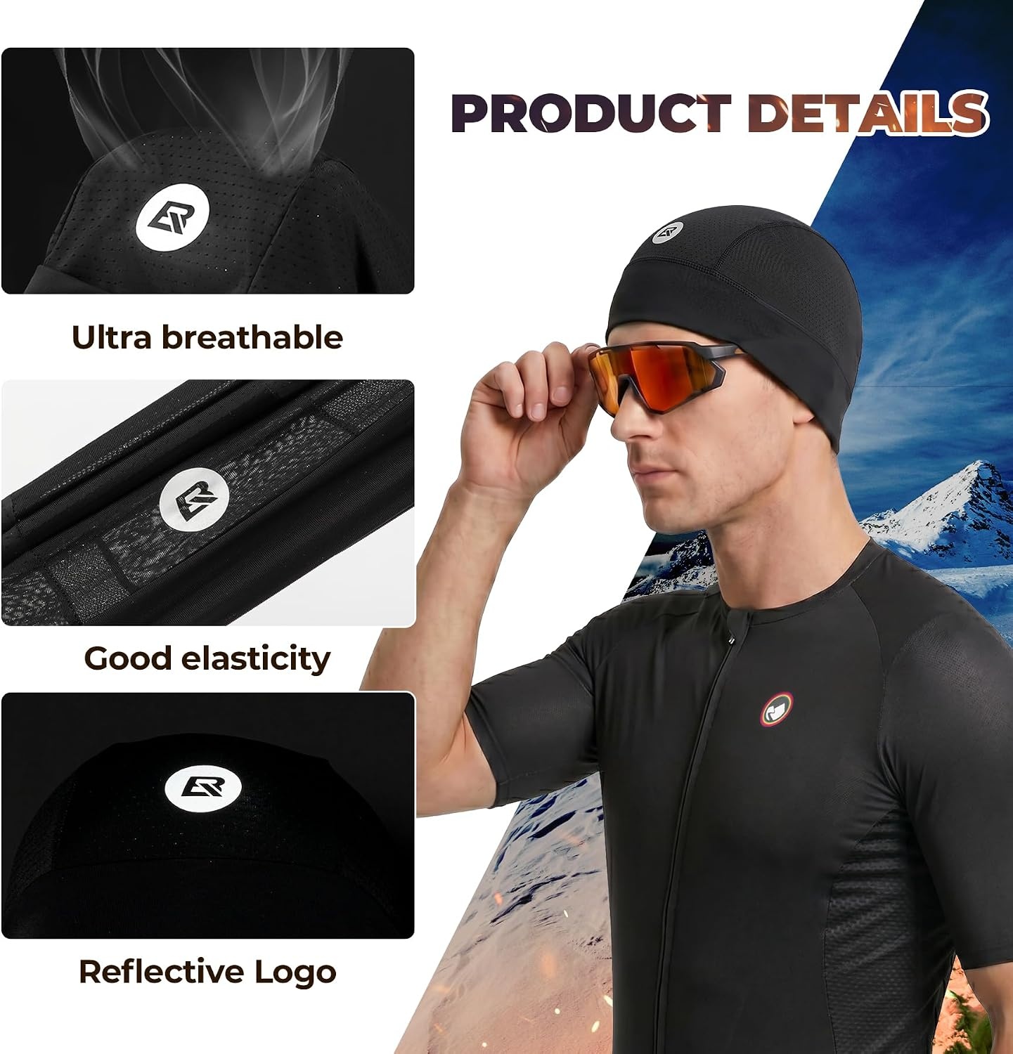 image:imageROCKBROS Cooling Skull Caps for Men WomenHard Hat Liner Helmet Liner Cycling Cap Motorcycle Sweat Wicking Head Wrap 2 PacksBlack 2 Packs