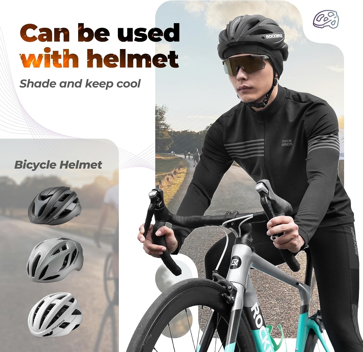 image:imageROCKBROS Cooling Skull Caps for Men WomenHard Hat Liner Helmet Liner Cycling Cap Motorcycle Sweat Wicking Head Wrap 2 PacksBlack 2 Packs