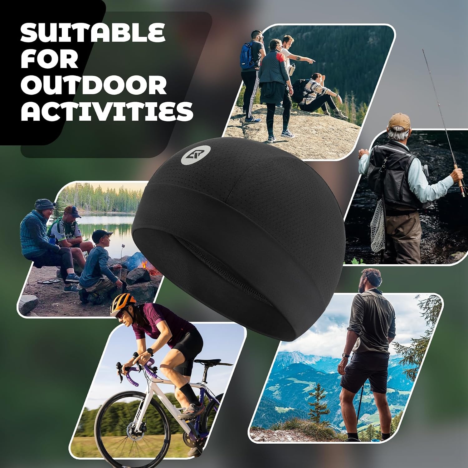 image:imageROCKBROS Cooling Skull Caps for Men WomenHard Hat Liner Helmet Liner Cycling Cap Motorcycle Sweat Wicking Head Wrap 2 PacksBlack 2 Packs