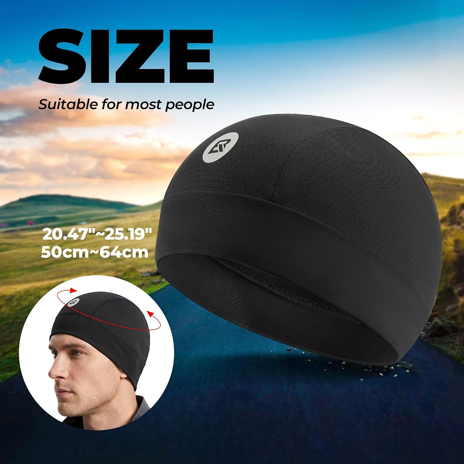image:imageROCKBROS Cooling Skull Caps for Men WomenHard Hat Liner Helmet Liner Cycling Cap Motorcycle Sweat Wicking Head Wrap 2 PacksBlack 2 Packs