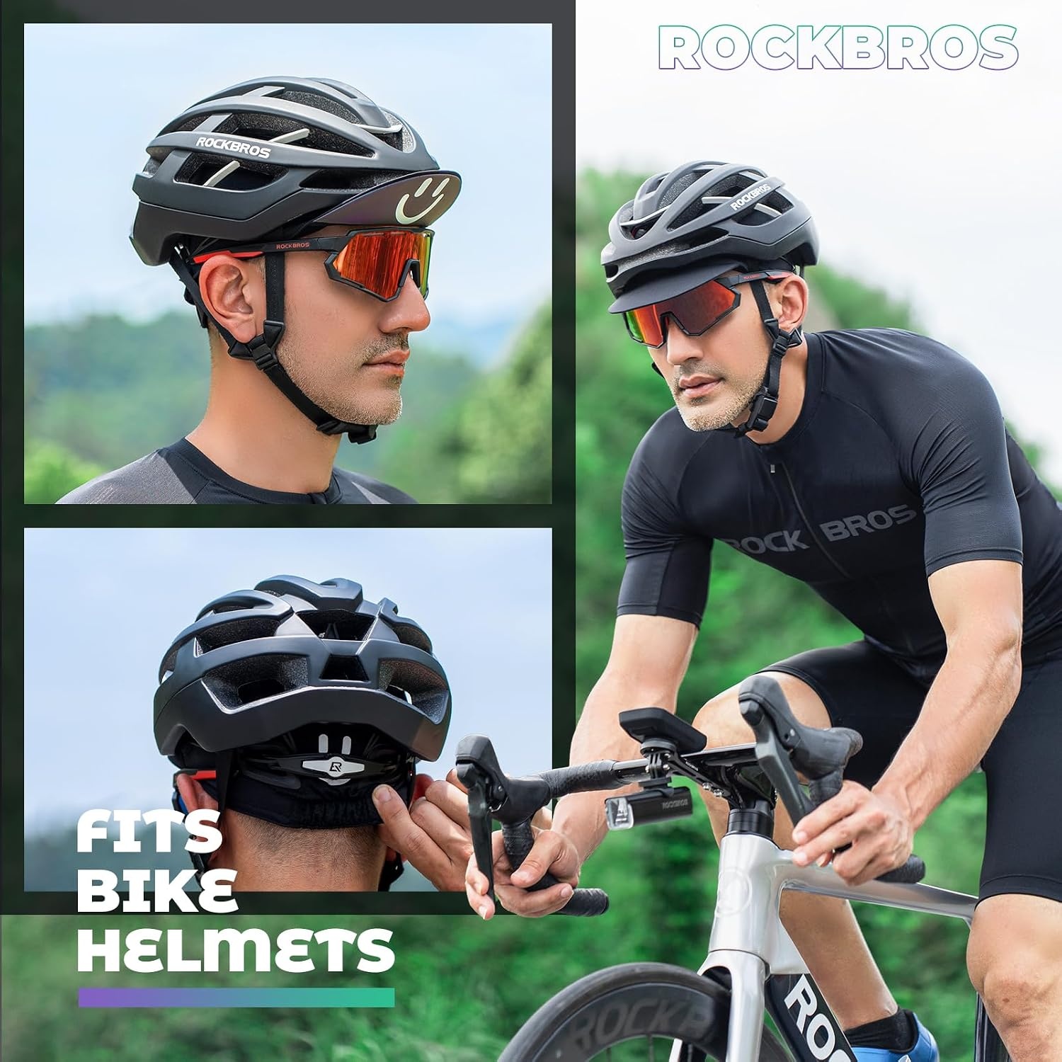 image:imageROCKBROS Cycling Cap Cooling Skull Cap Helmet Liner with Sun Visor Sun Protection Running Bike Hat for Men WomenBlack