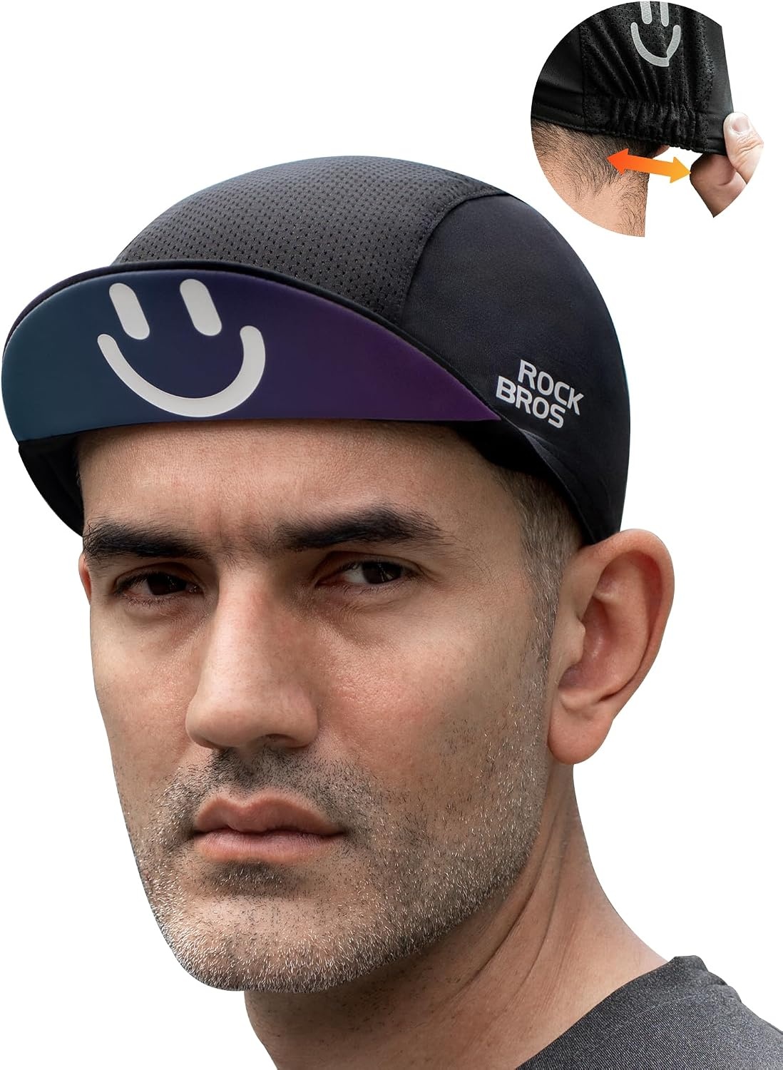 image:imageROCKBROS Cycling Cap Cooling Skull Cap Helmet Liner with Sun Visor Sun Protection Running Bike Hat for Men WomenBlack