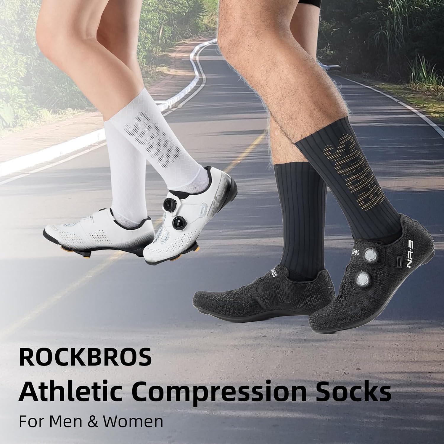 image:imageROCKBROS Cycling Compression SocksCrew LengthNonSlipBreathableampWickingRoadBike Sports and Running for Men Women3PacksWhite Stripes3 Pairs