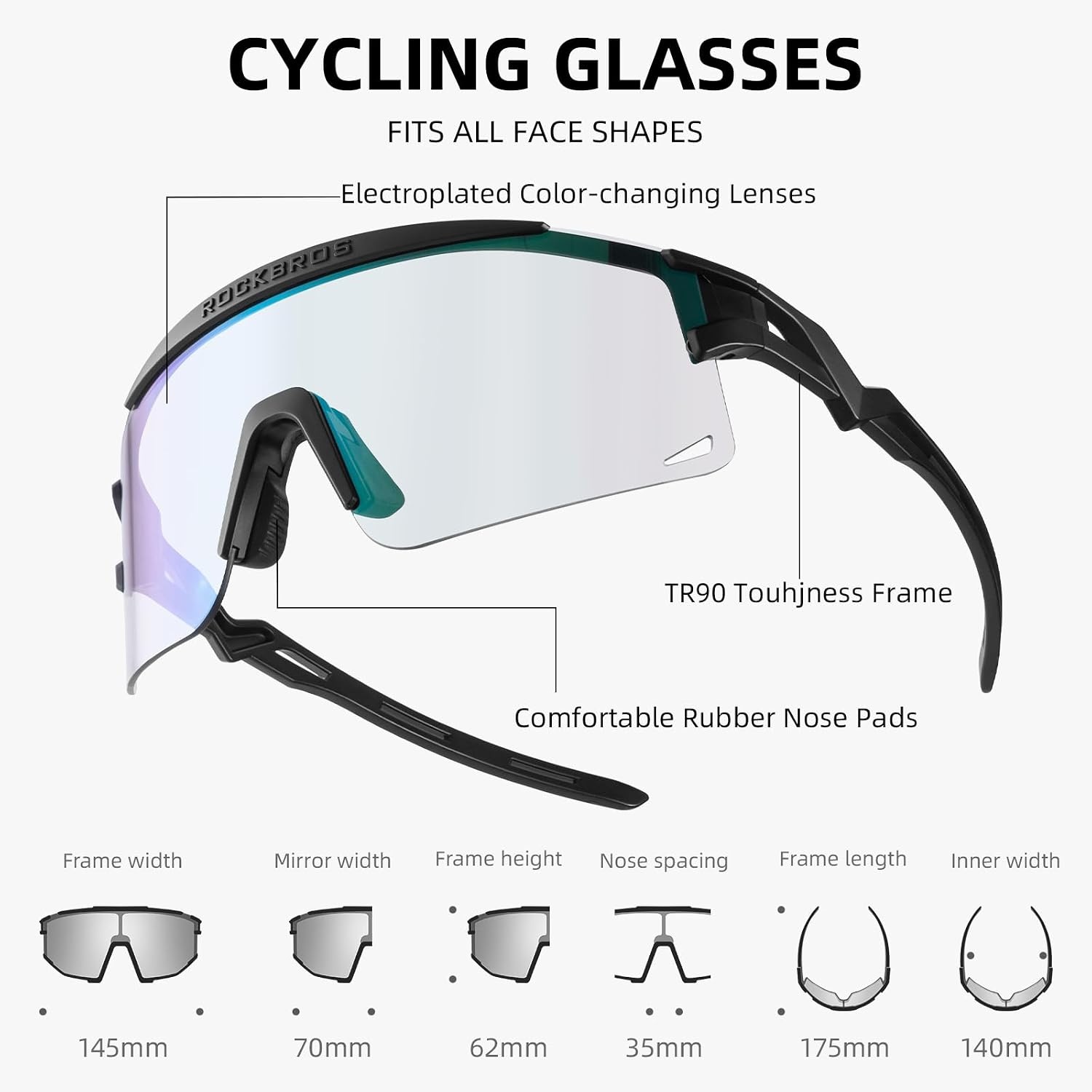 image:imageROCKBROS Cycling Glasses Colourchanging UV Protection Against Wind and Sand Sports Glasses for Men Women Cycling GogglesBlack