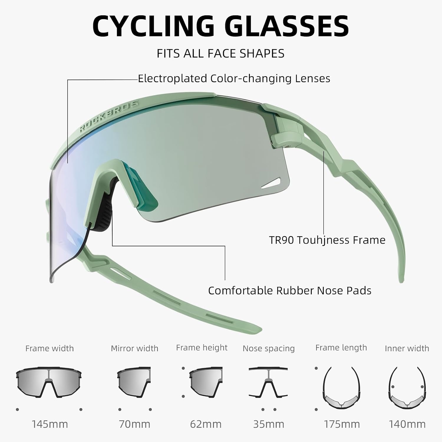image:imageROCKBROS Cycling Glasses Colourchanging UV Protection Against Wind and Sand Sports Glasses for Men Women Cycling GogglesGreen