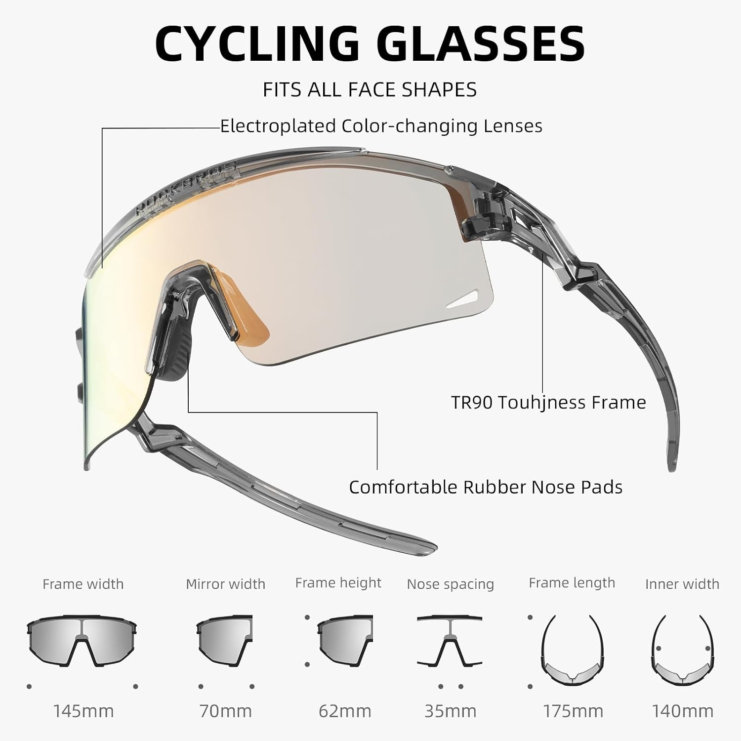 image:imageROCKBROS Cycling Glasses Colourchanging UV Protection Against Wind and Sand Sports Glasses for Men Women Cycling GogglesGrey