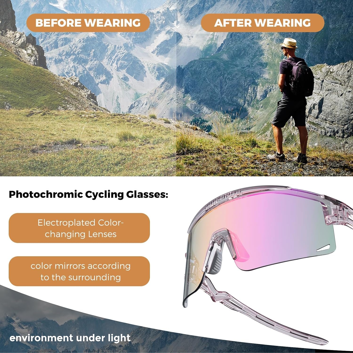 image:imageROCKBROS Cycling Glasses Colourchanging UV Protection Against Wind and Sand Sports Glasses for Men Women Cycling GogglesPurple