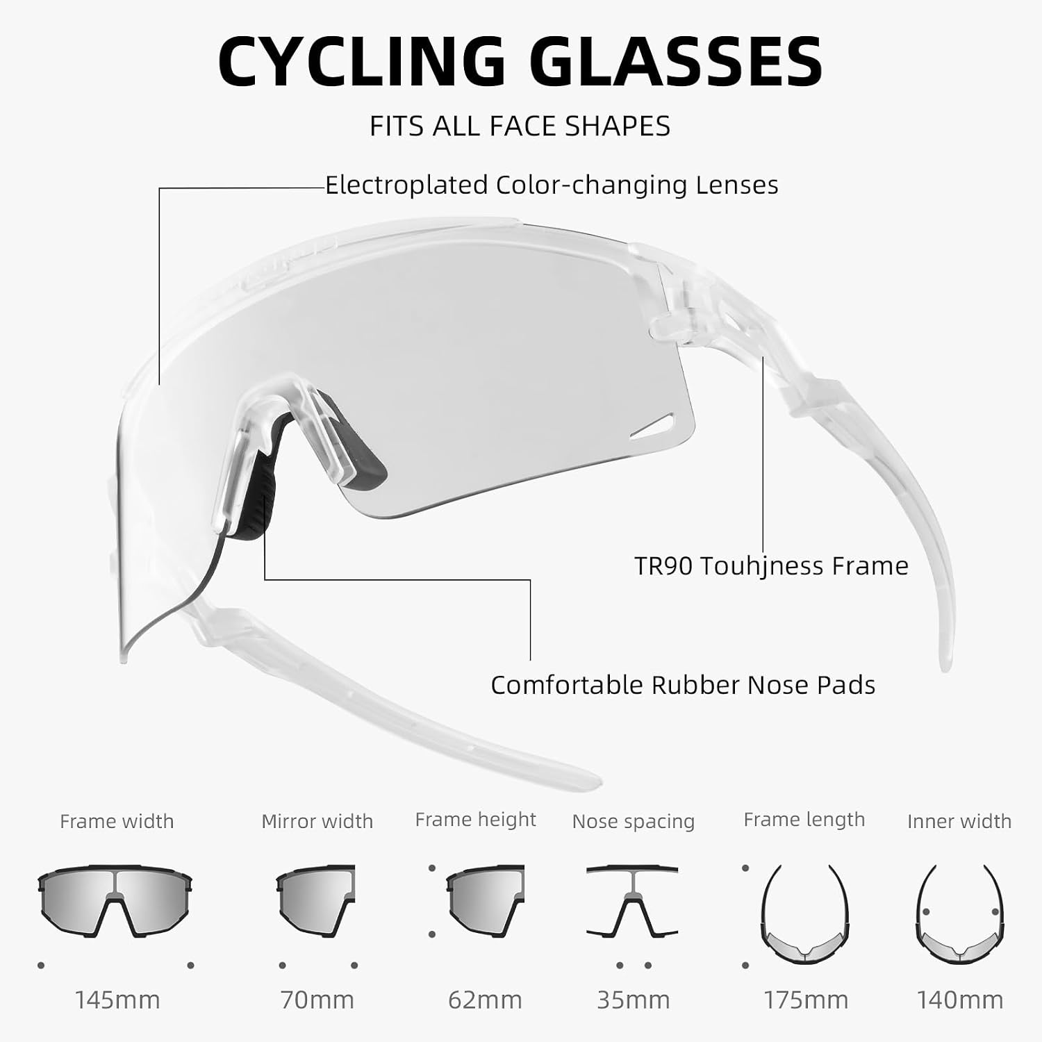 image:imageROCKBROS Cycling Glasses Colourchanging UV Protection Against Wind and Sand Sports Glasses for Men Women Cycling GogglesTransparent