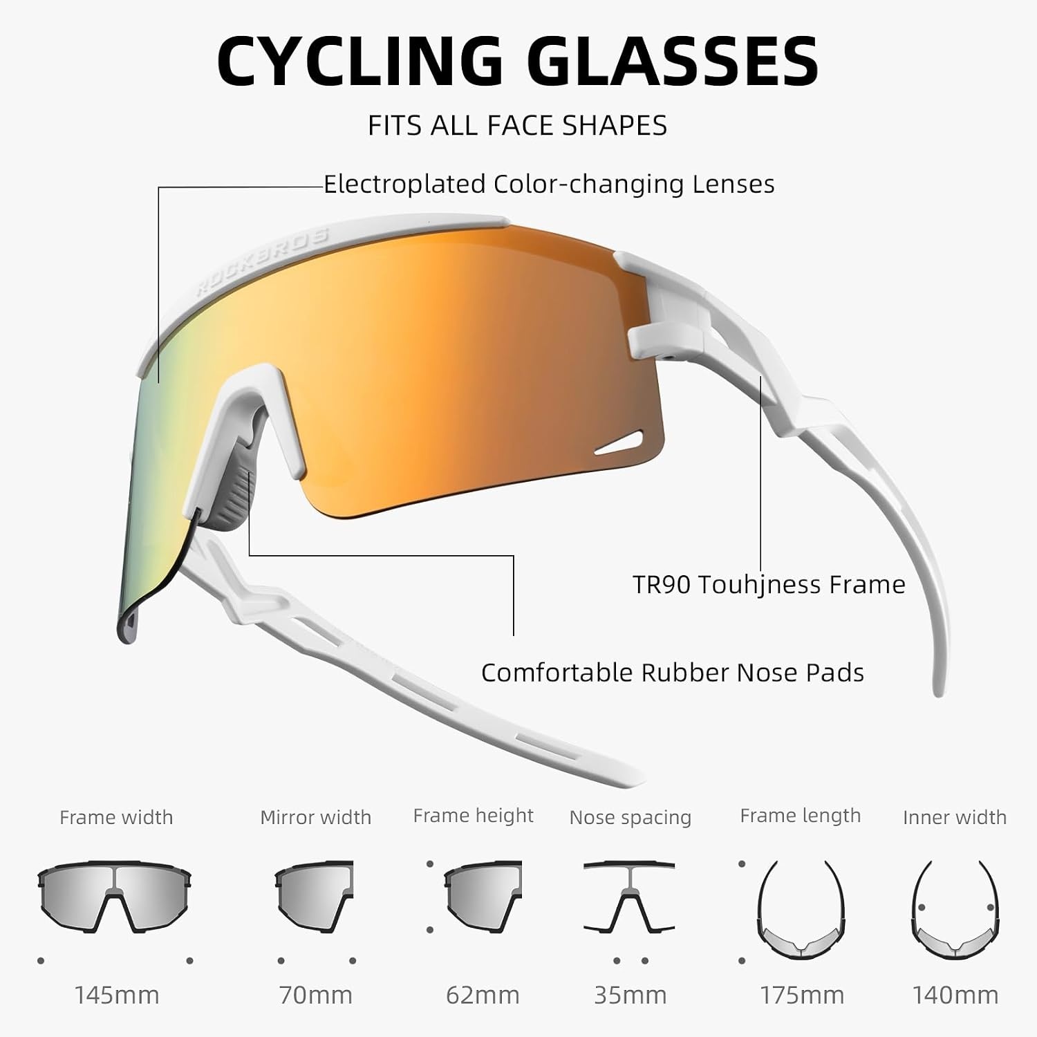 image:imageROCKBROS Cycling Glasses Colourchanging UV Protection Against Wind and Sand Sports Glasses for Men Women Cycling GogglesWhite