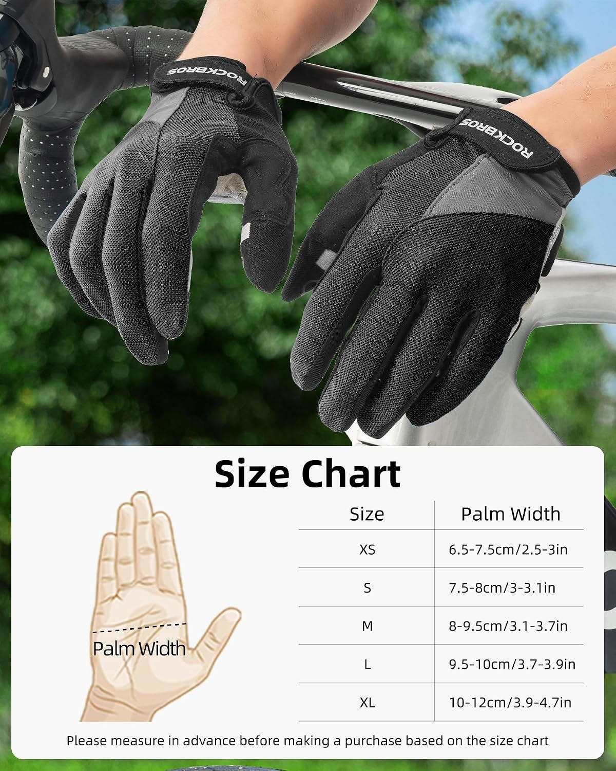 image:imageROCKBROS Cycling Gloves for Men Women Breathable Gel Pad Road Mountain Bike Gloves Touch Screen AntiSlip MTB Gloves for Cycling Workout Outdoor SportsFull Black