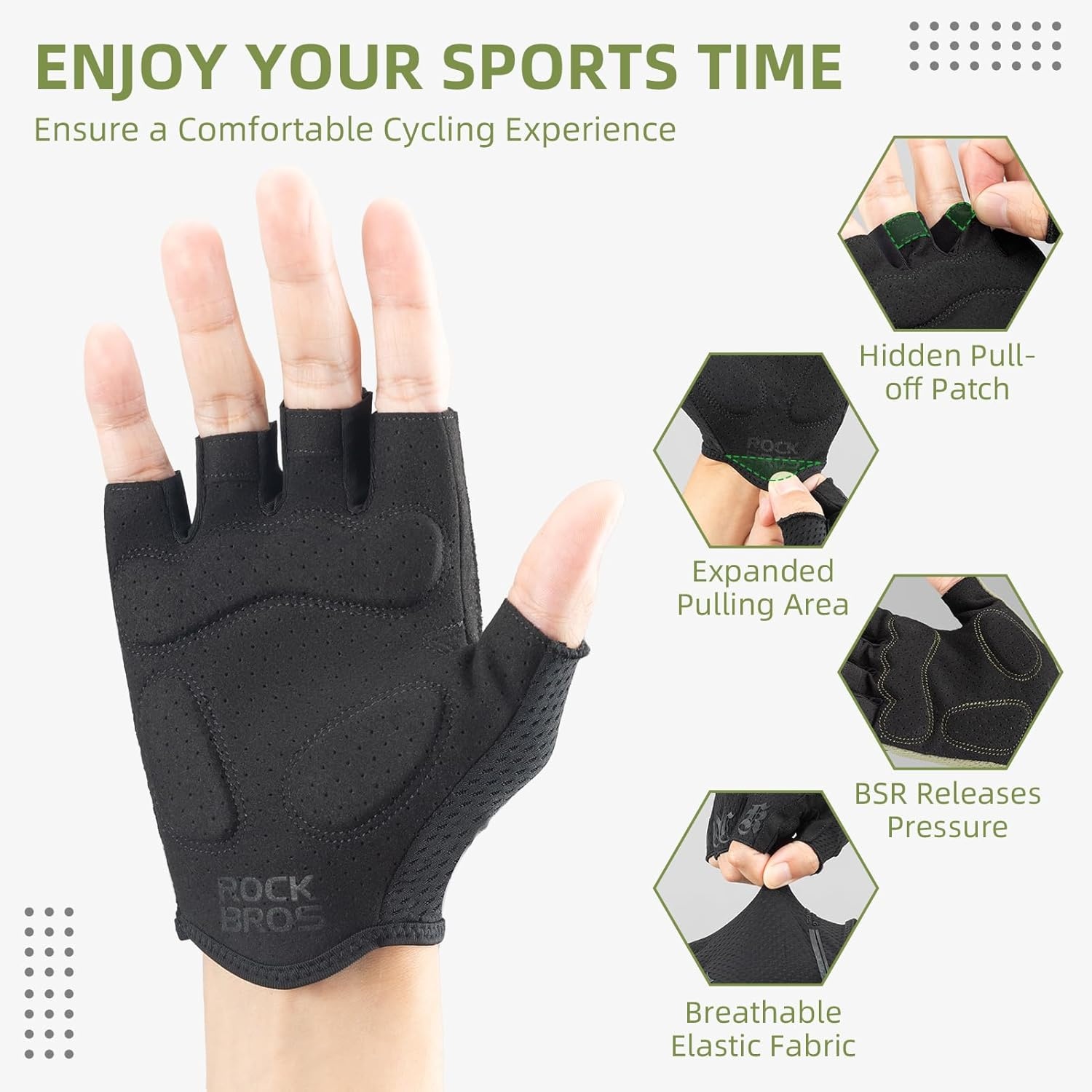 image:imageROCKBROS Cycling Gloves for Men Women Half Finger Breathable Bike Gloves ShockAbsorbing Padded Gloves for Cycling Workout Outdoor SportsBlack
