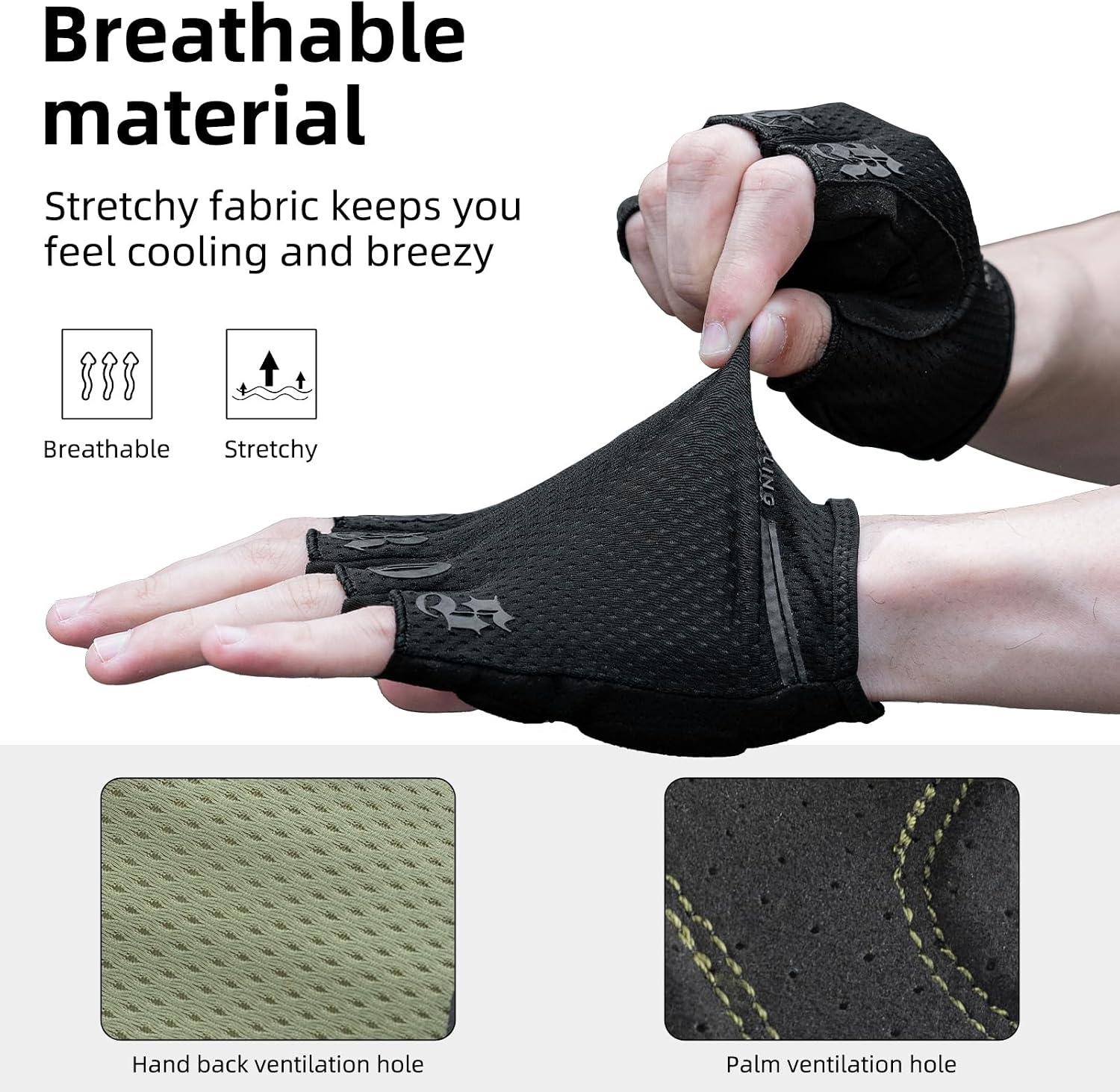 image:imageROCKBROS Cycling Gloves for Men Women Half Finger Breathable Bike Gloves ShockAbsorbing Padded Gloves for Cycling Workout Outdoor SportsBlack Green