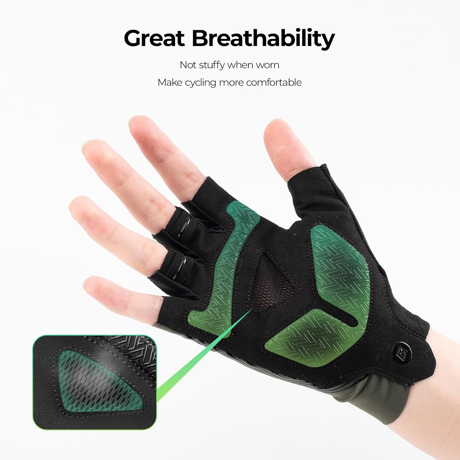image:imageROCKBROS Cycling Gloves for Men Women Bike Gloves Half Finger with ShockAbsorbing Pad Breathable Mountain Road Biking Motorcycle Gym GlovesBlack Green