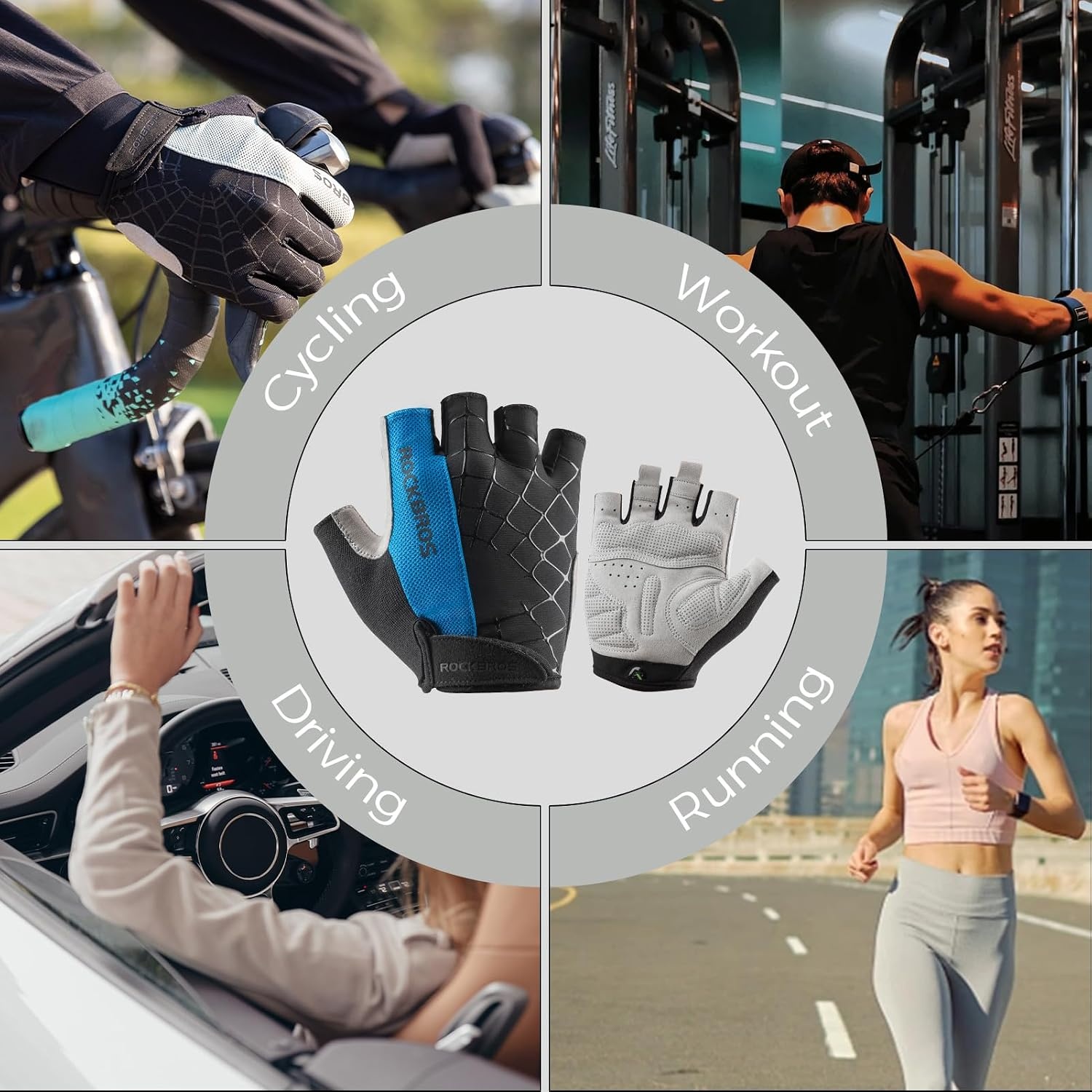 image:imageROCKBROS Cycling Gloves for Men Women Mountain Bike Gloves SBR Pad AntiSlip Road Riding Bicycle Biking Gloves for Cycling Motorcycle GymBlue